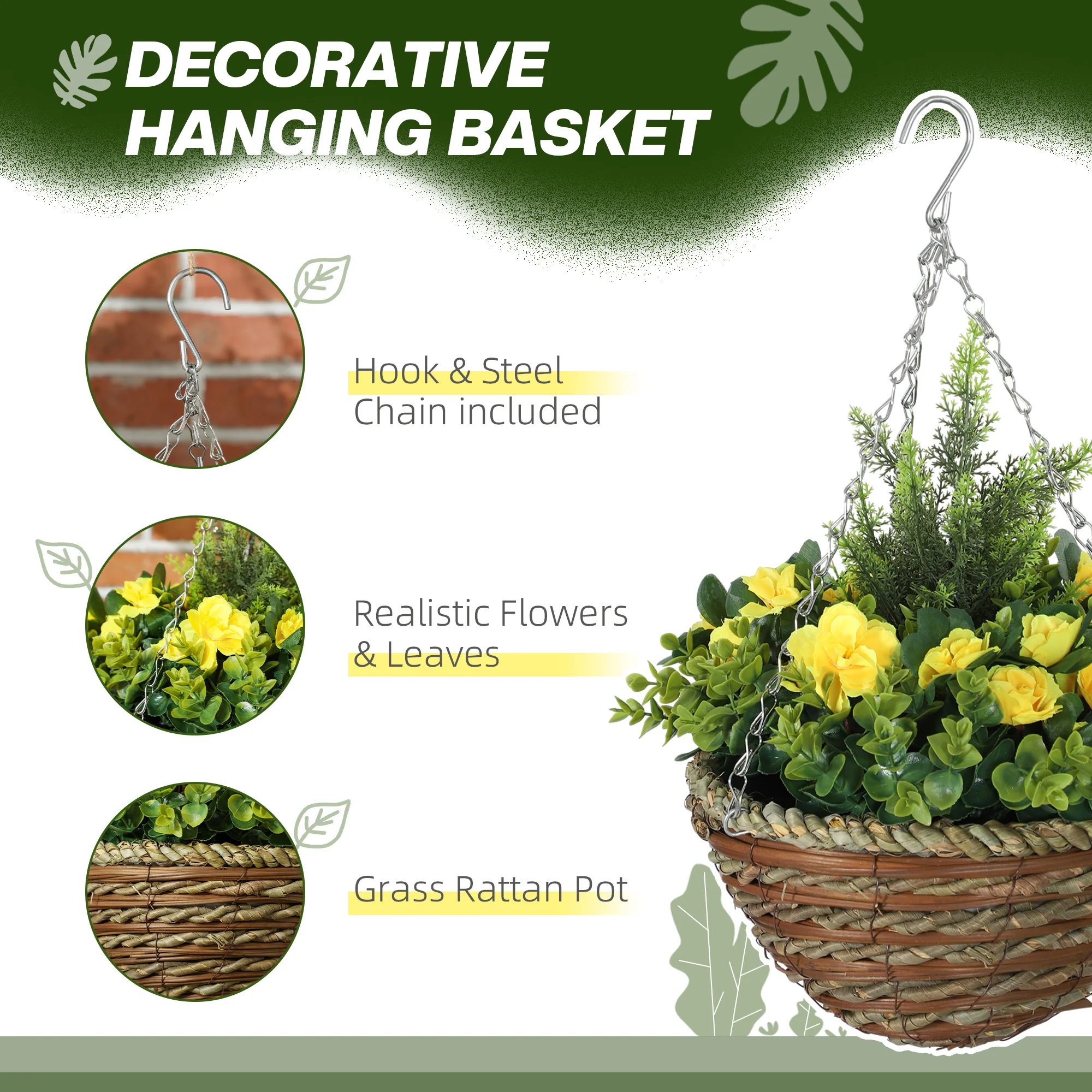 Outsunny 2 PCs Artificial Lisianthus Flower Hanging Planter Basket - Image 12