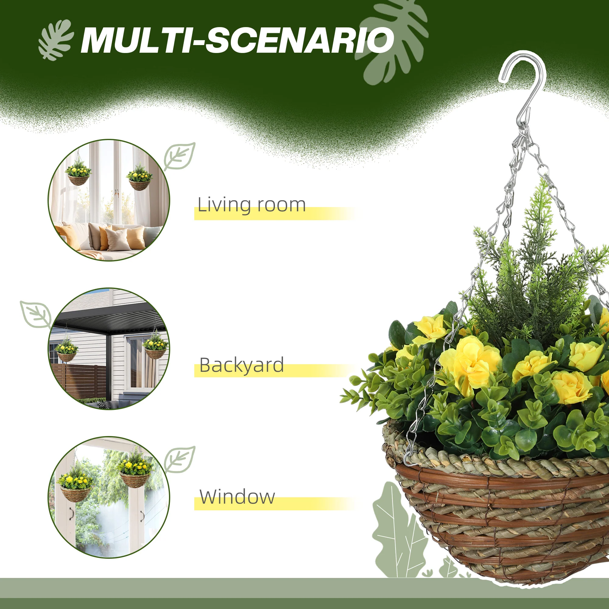 Outsunny 2 PCs Artificial Lisianthus Flower Hanging Planter Basket - Image 13