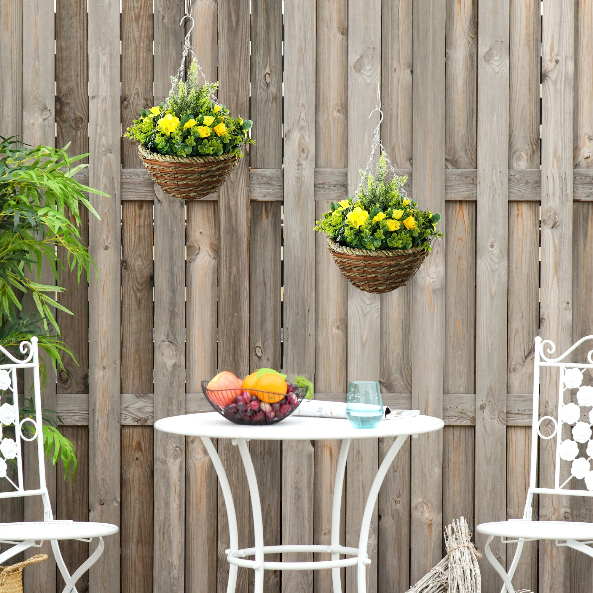 Outsunny 2 PCs Artificial Lisianthus Flower Hanging Planter Basket - Image 17