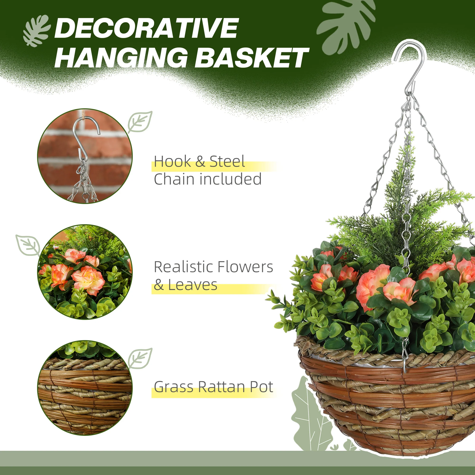 Outsunny 2 PCs Artificial Lisianthus Flower Hanging Planter Basket - Image 3