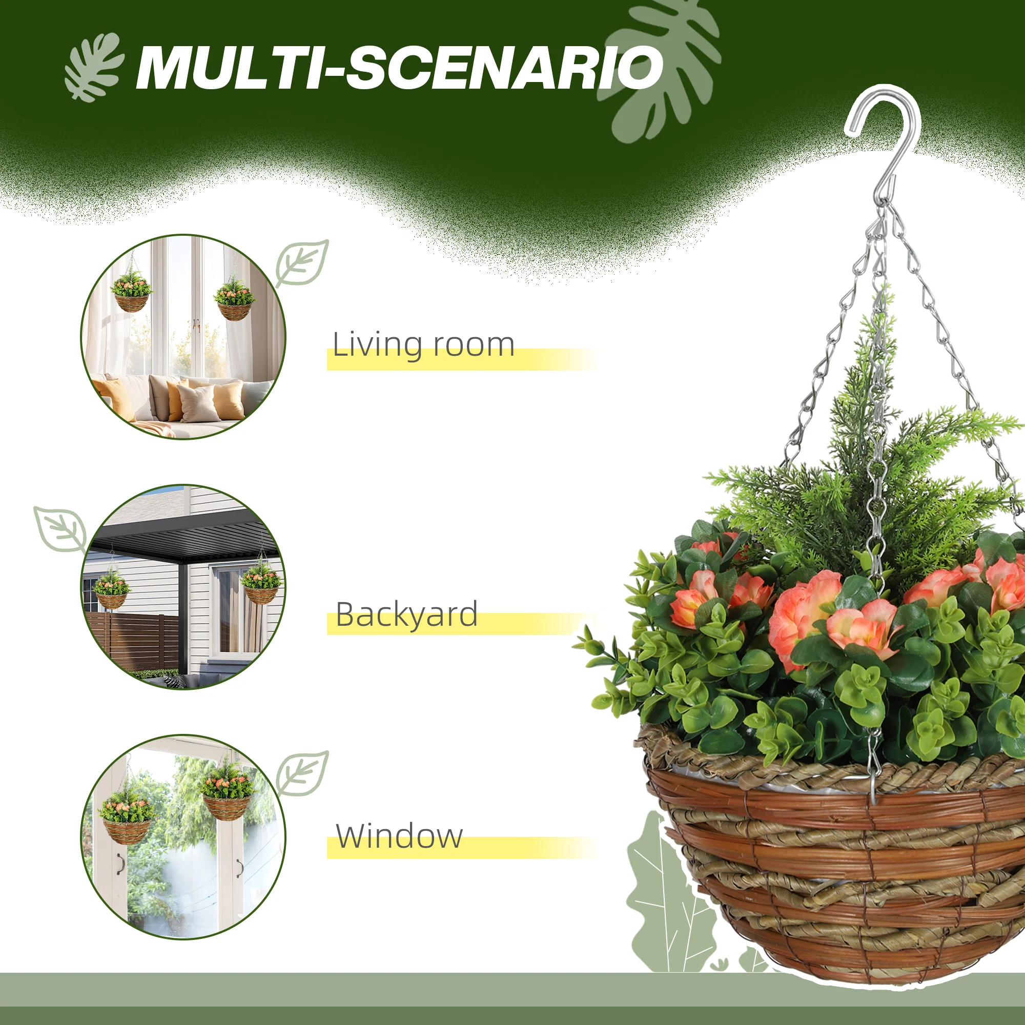Outsunny 2 PCs Artificial Lisianthus Flower Hanging Planter Basket - Image 4