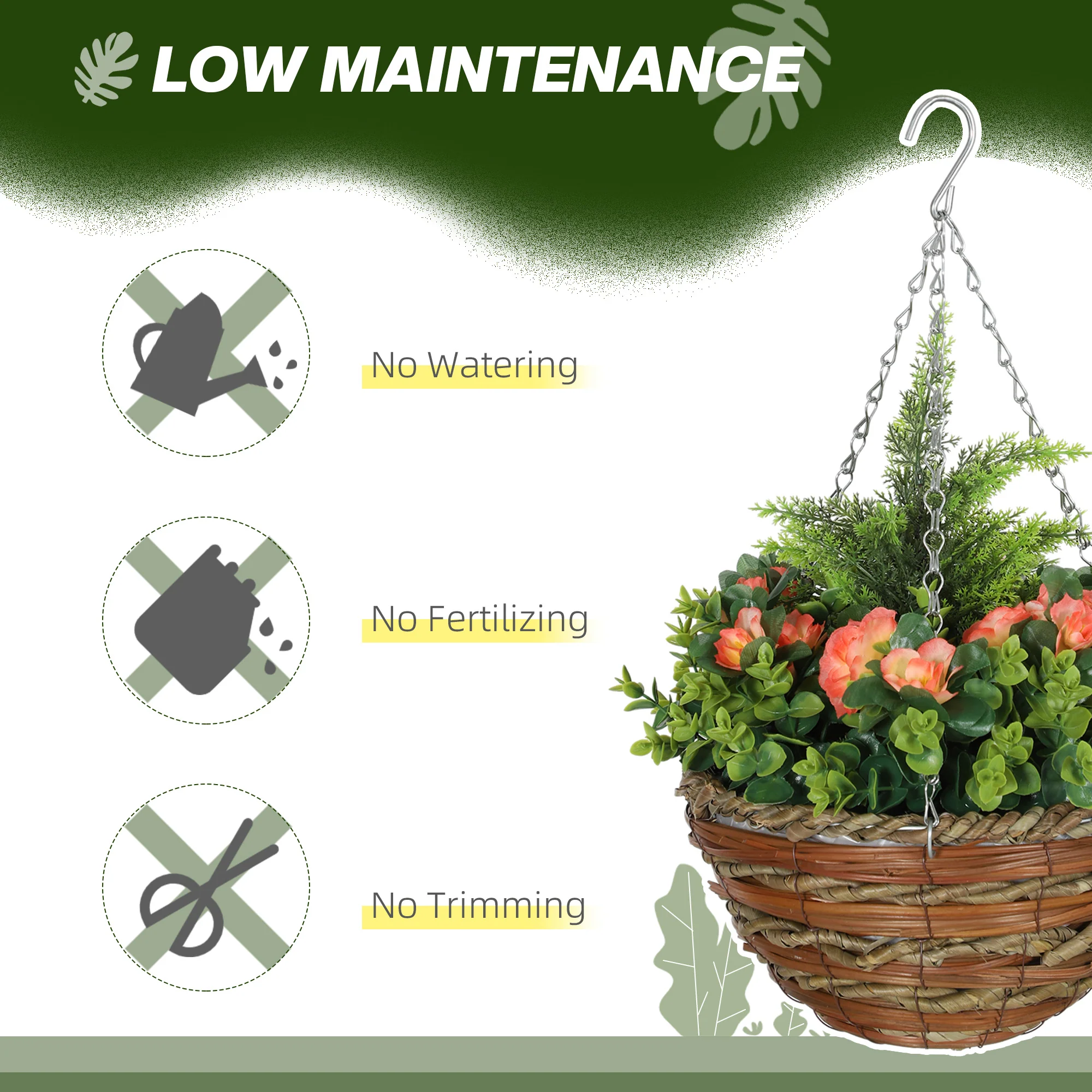 Outsunny 2 PCs Artificial Lisianthus Flower Hanging Planter Basket - Image 6