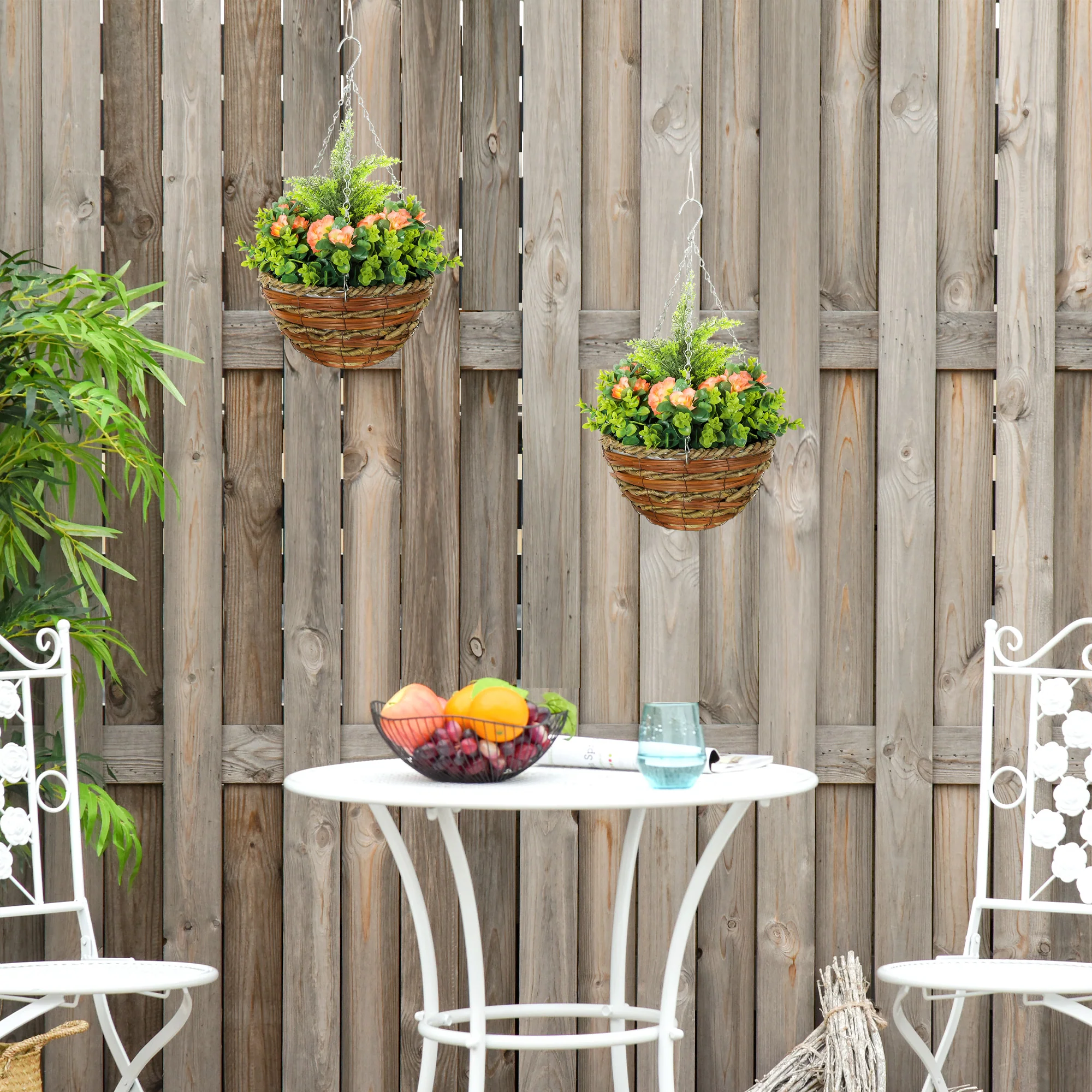 Outsunny 2 PCs Artificial Lisianthus Flower Hanging Planter Basket - Image 8
