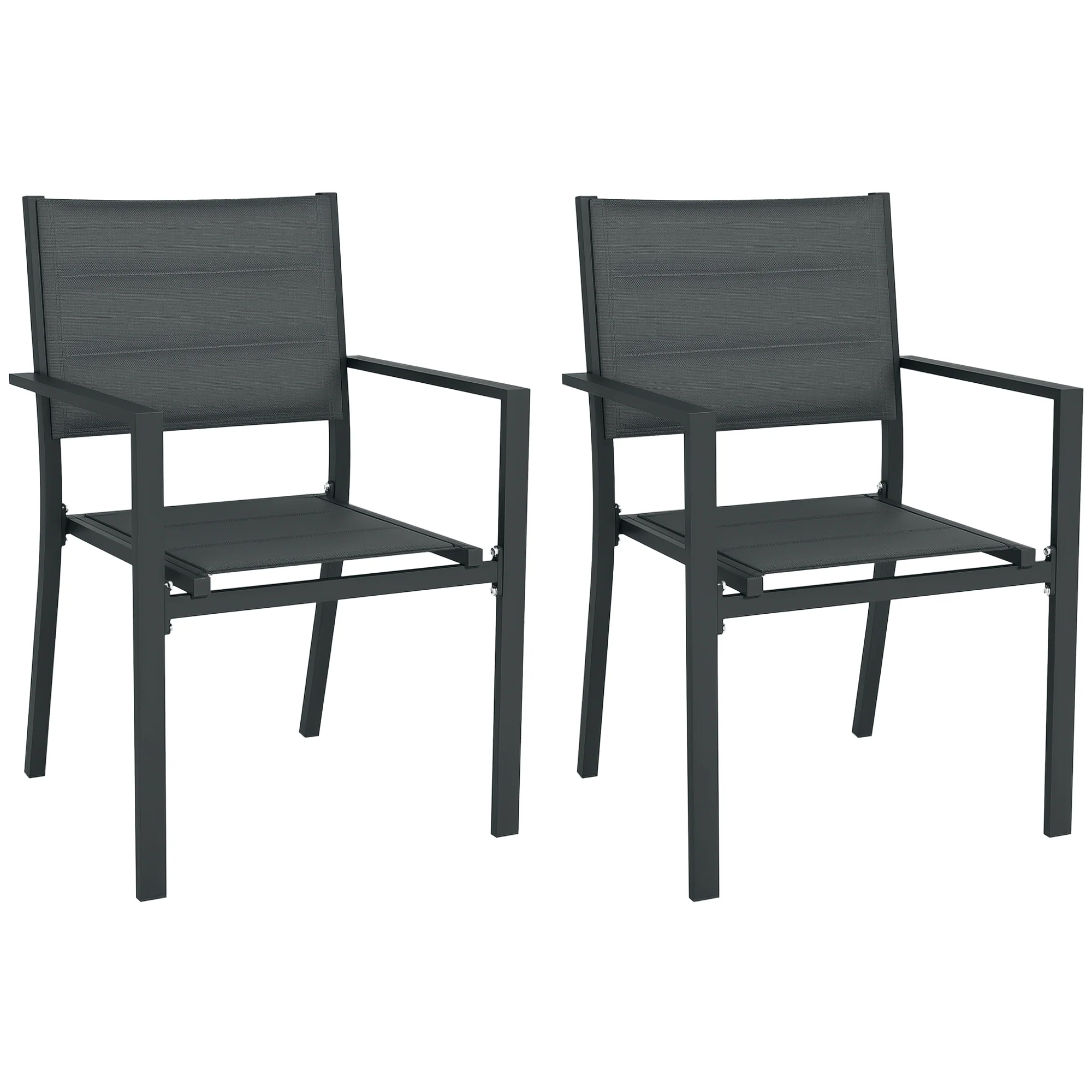 Outsunny 2 PCs Dining Chairs, Stackable Design Aluminium Outdoor Armchairs Khaki - Image 11