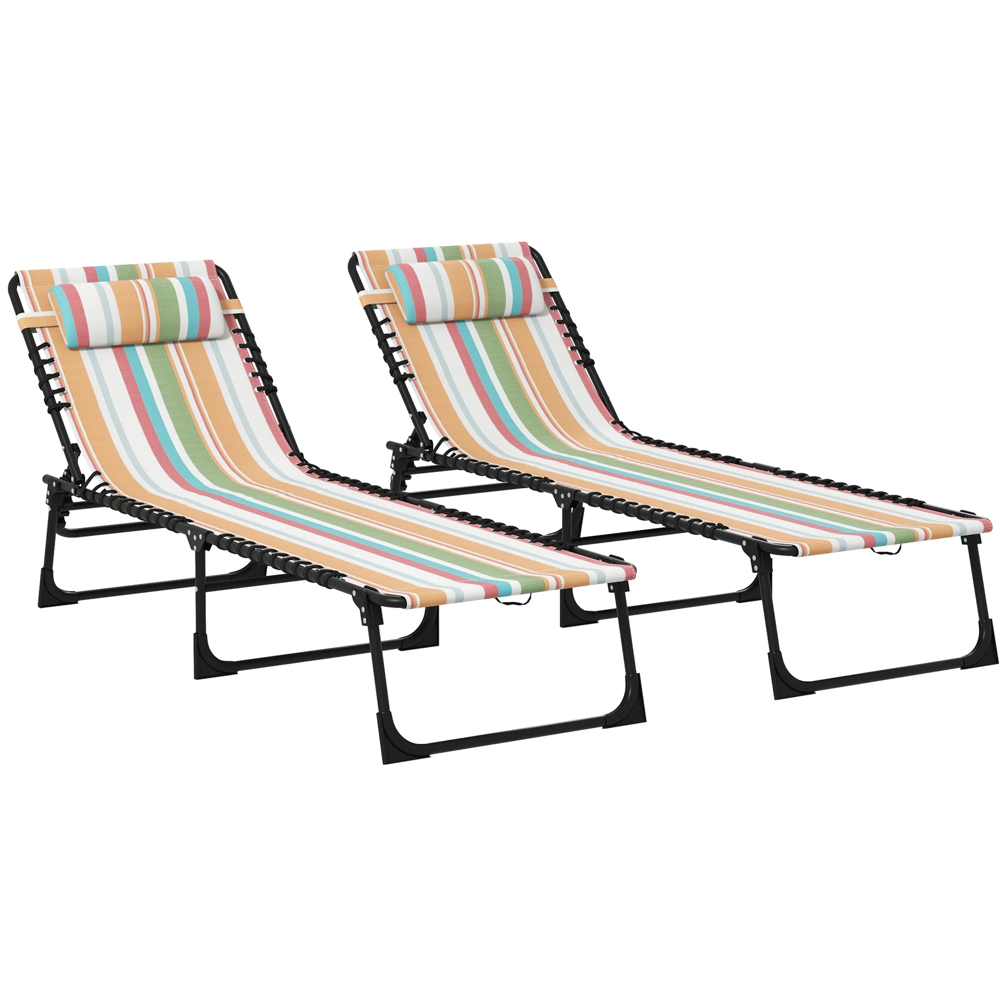 Outsunny 2 Pcs Folding Beach Chair Chaise Lounge 4 Adjustable Positions - Image 10