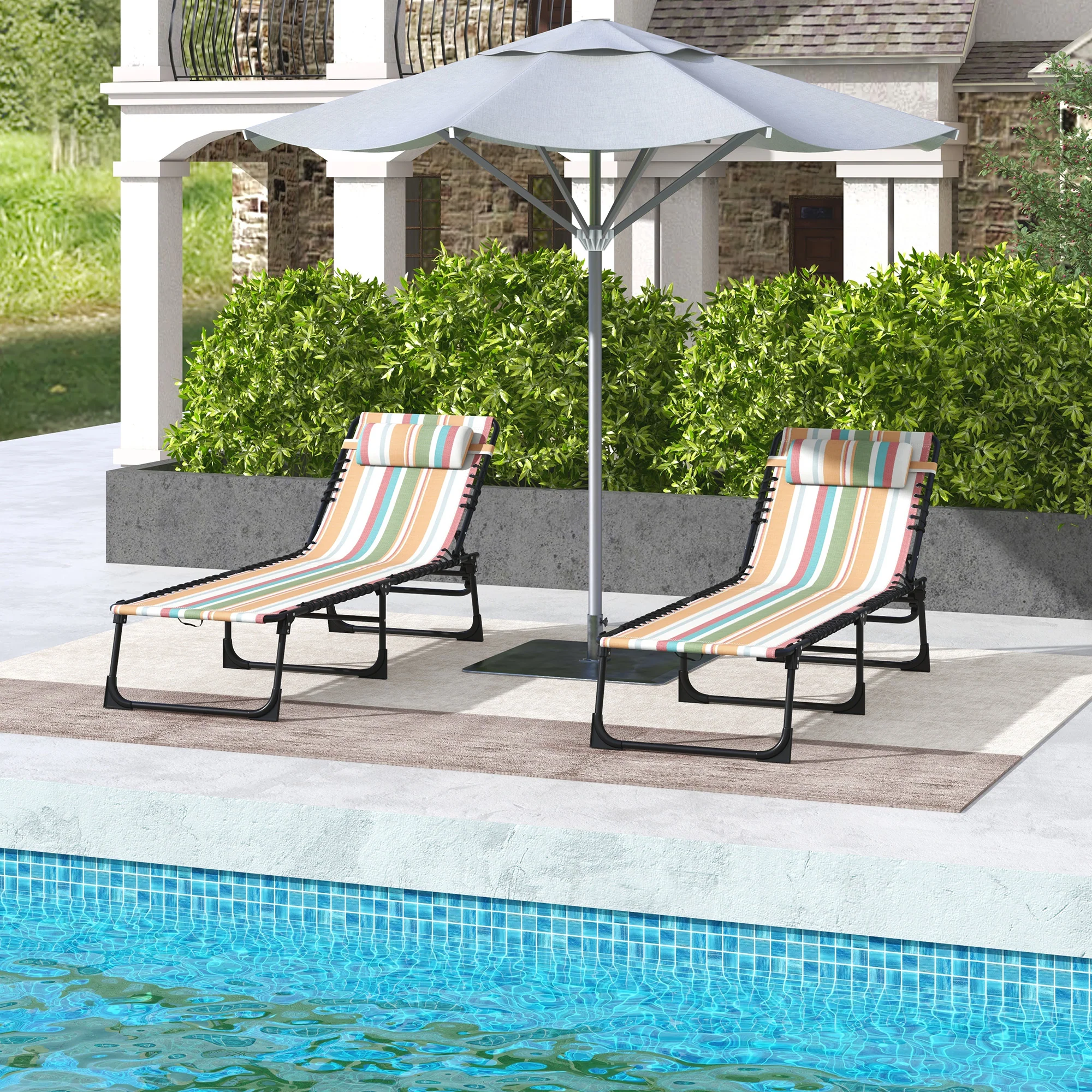 Outsunny 2 Pcs Folding Beach Chair Chaise Lounge 4 Adjustable Positions - Image 11