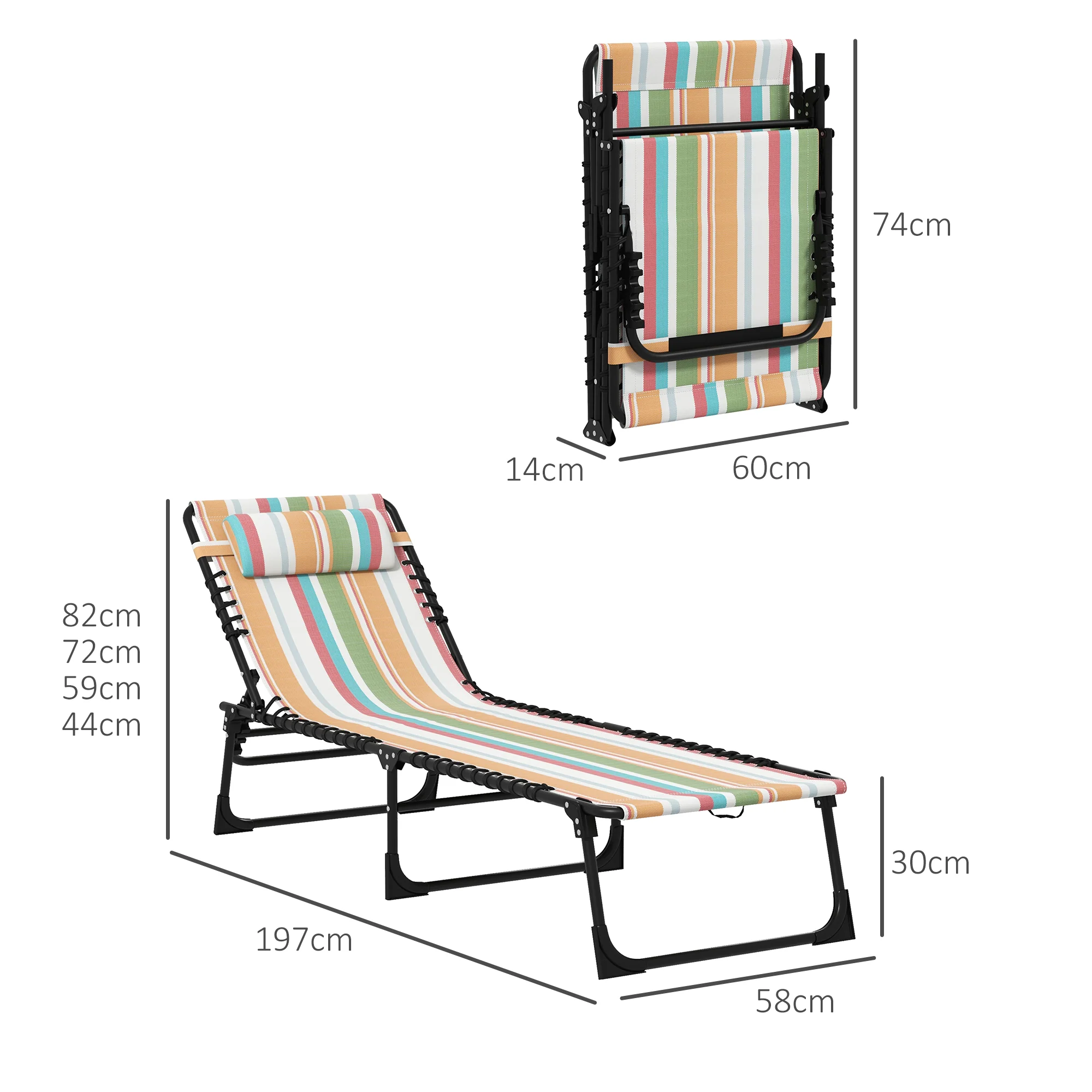 Outsunny 2 Pcs Folding Beach Chair Chaise Lounge 4 Adjustable Positions - Image 14