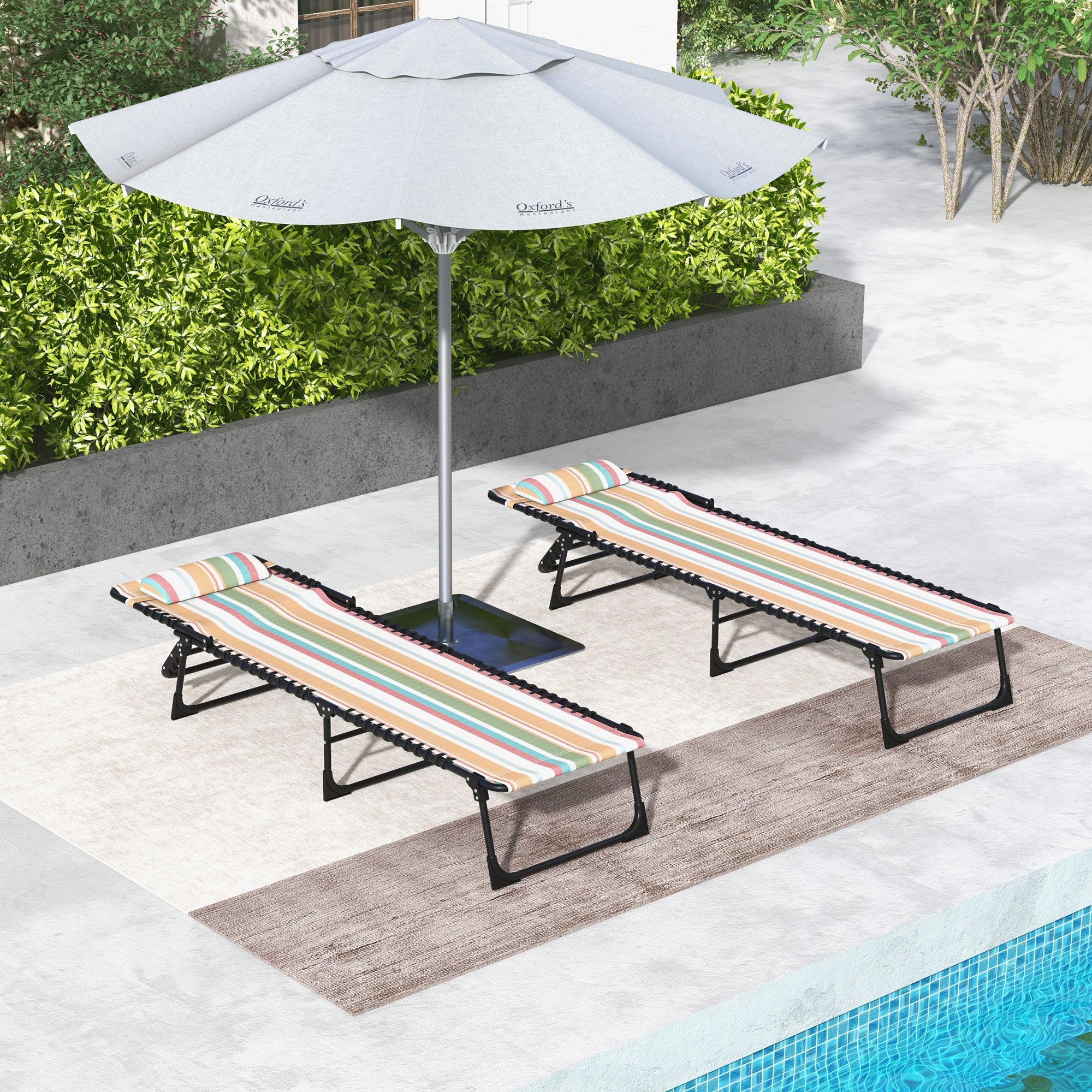 Outsunny 2 Pcs Folding Beach Chair Chaise Lounge 4 Adjustable Positions - Image 16