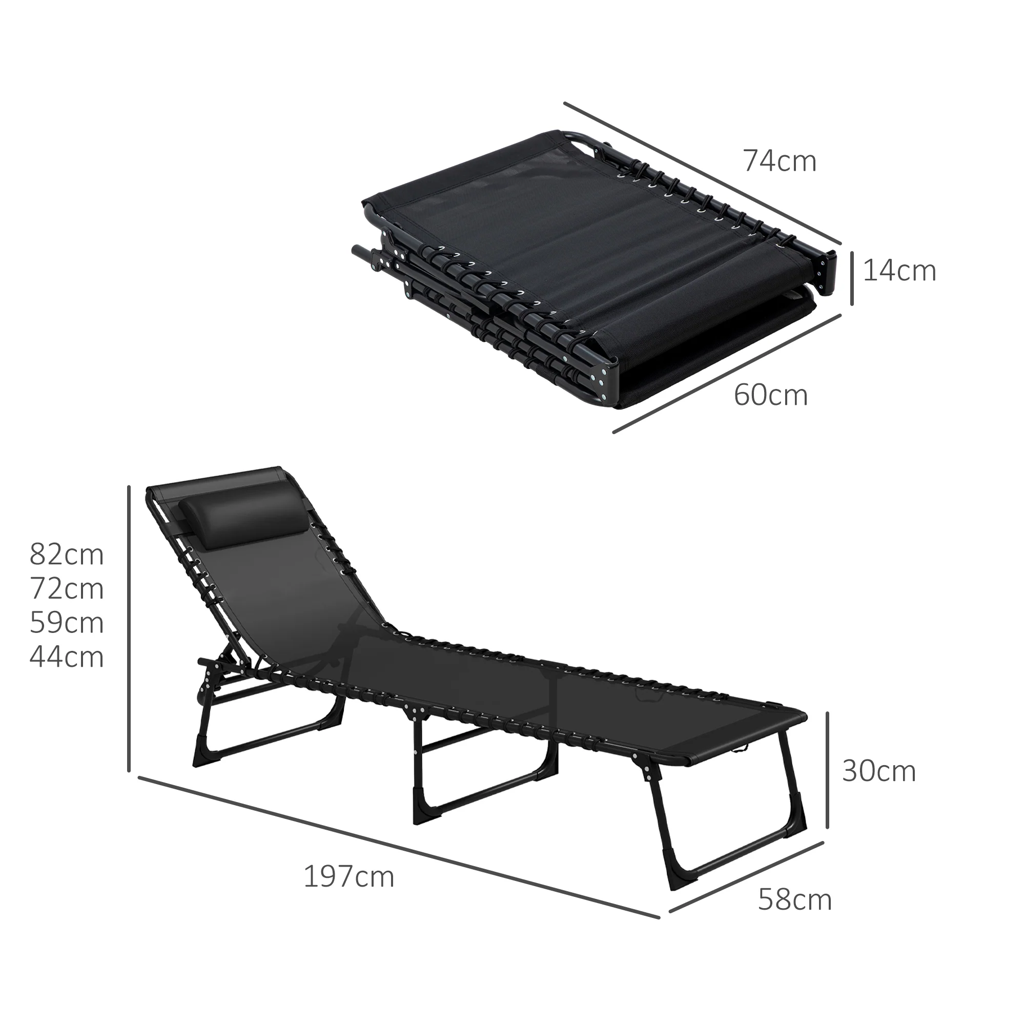 Outsunny 2 Pcs Folding Beach Chair Chaise Lounge 4 Adjustable Positions - Image 5