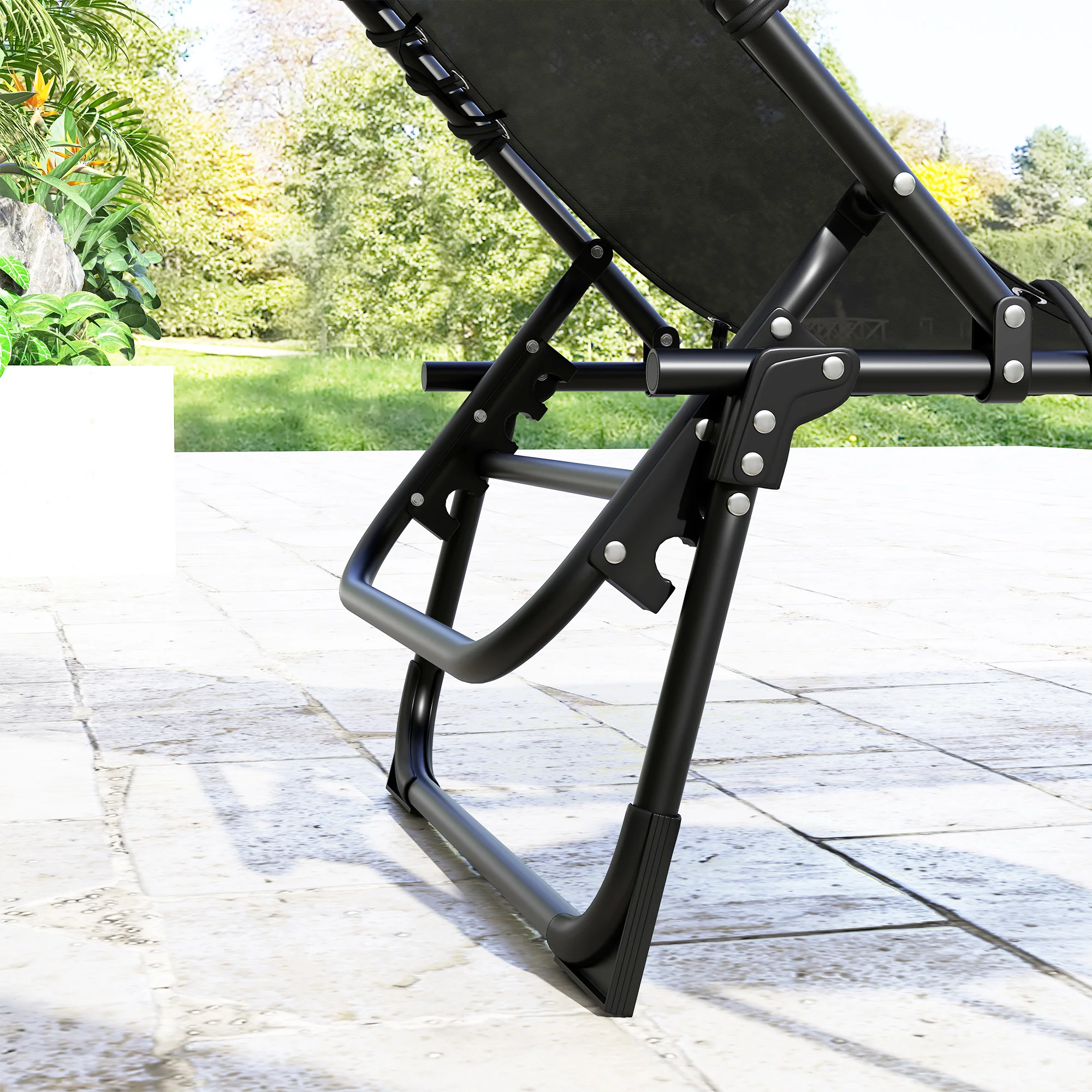 Outsunny 2 Pcs Folding Beach Chair Chaise Lounge 4 Adjustable Positions - Image 9