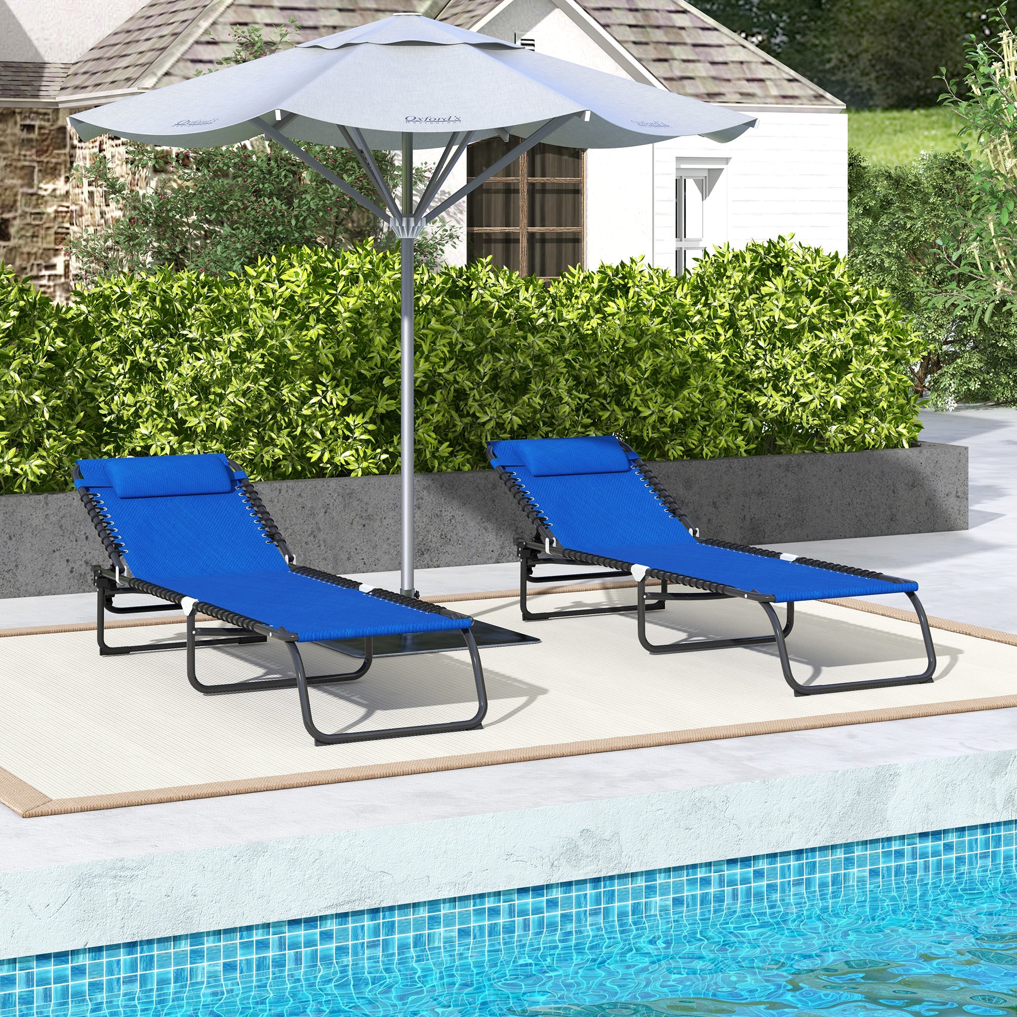 Outsunny 2 Pcs Folding Beach Chair Chaise Lounge 4 Adjustable Positions, Blue - Image 7