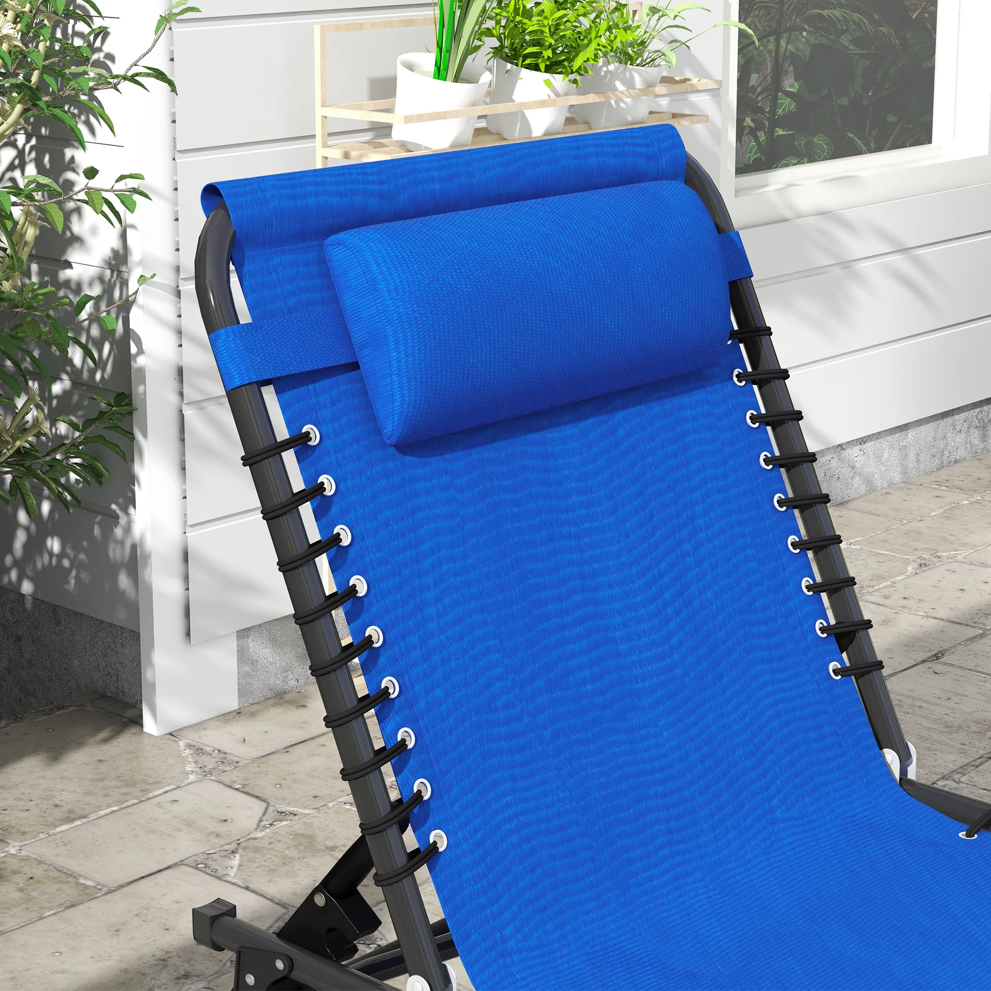 Outsunny 2 Pcs Folding Beach Chair Chaise Lounge 4 Adjustable Positions, Blue - Image 8