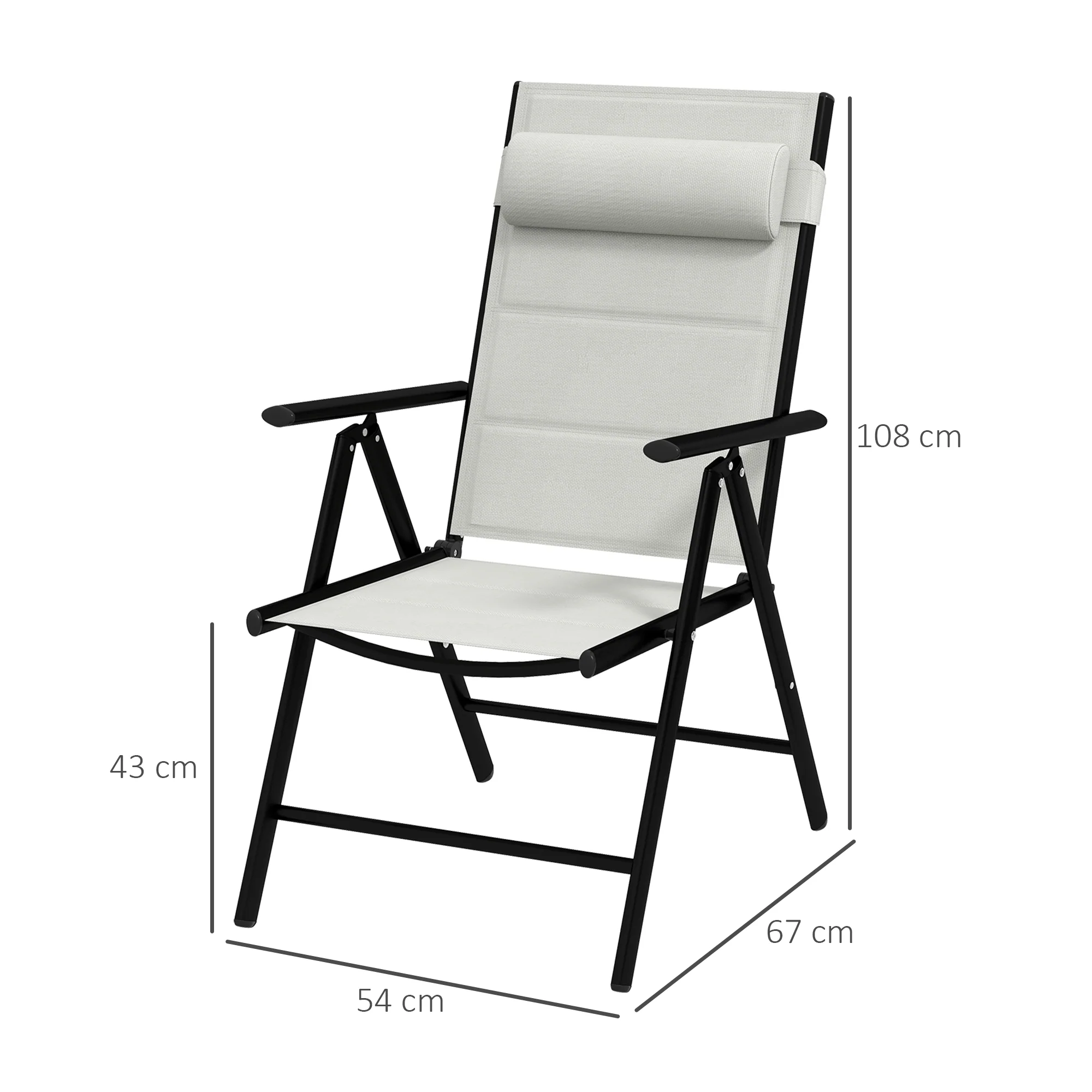 Outsunny 2 PCS Outdoor Folding Chairs, Dining Chairs w/ Padded Filling, Grey - Image 5