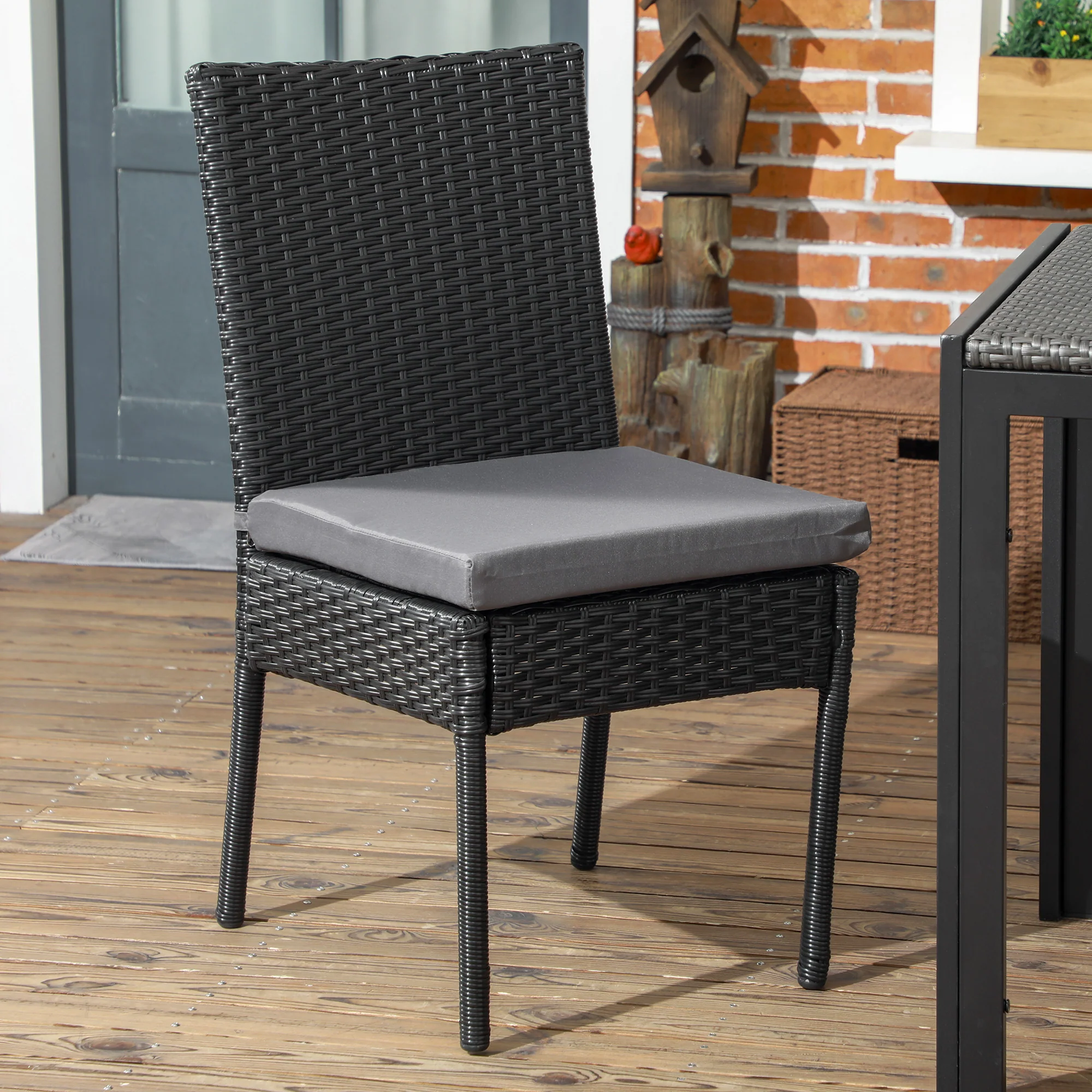 Outsunny 2 PCs Rattan Garden Chairs with Cushion, Wicker Dining Chairs, Brown - Image 12