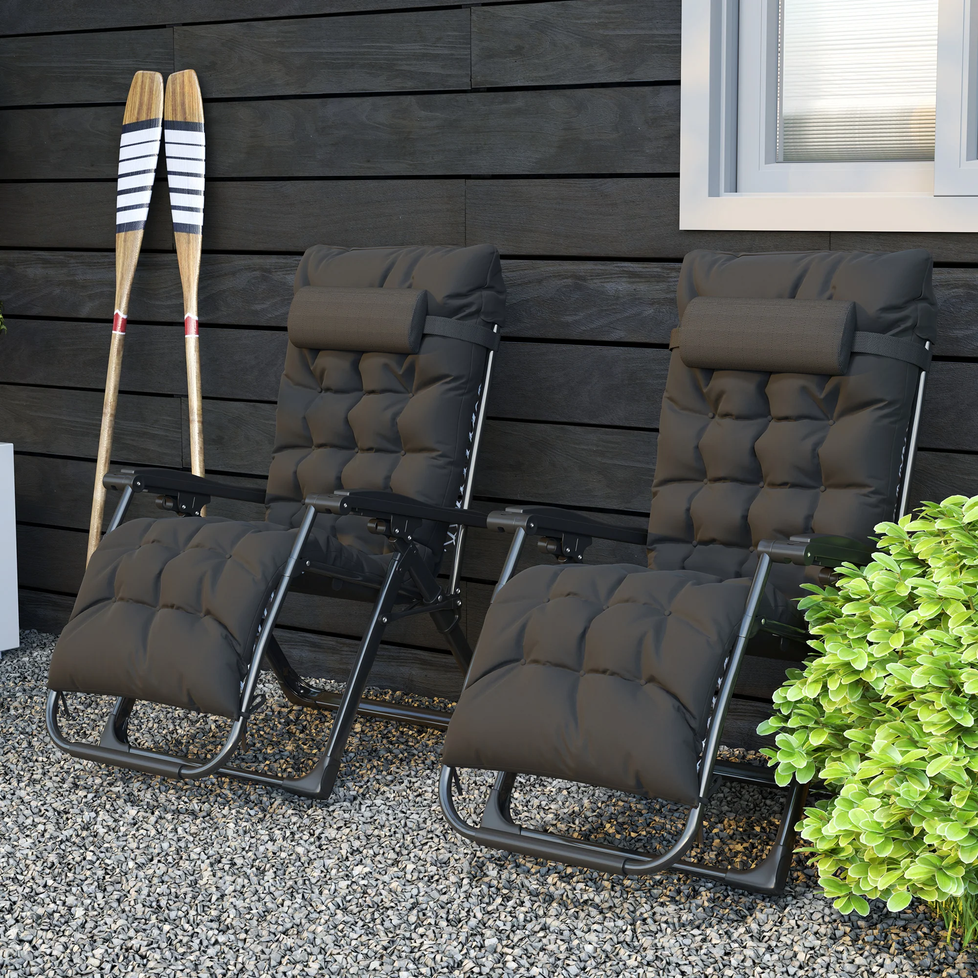 Outsunny 2 PCS Reclining Zero Gravity Chair Folding Lounger Cushion Black - Image 8