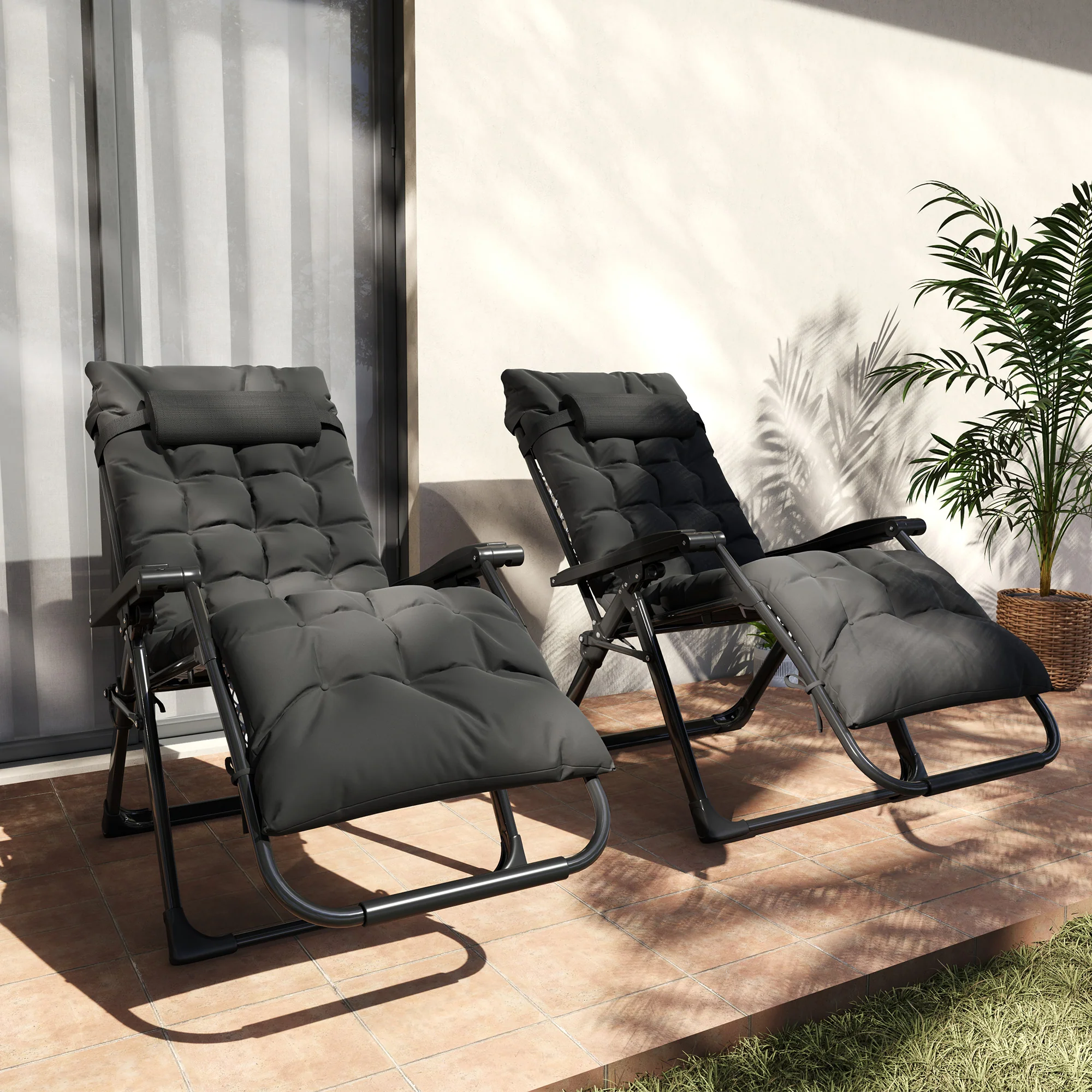 Outsunny 2 PCS Reclining Zero Gravity Chair Folding Lounger Cushion Black - Image 9