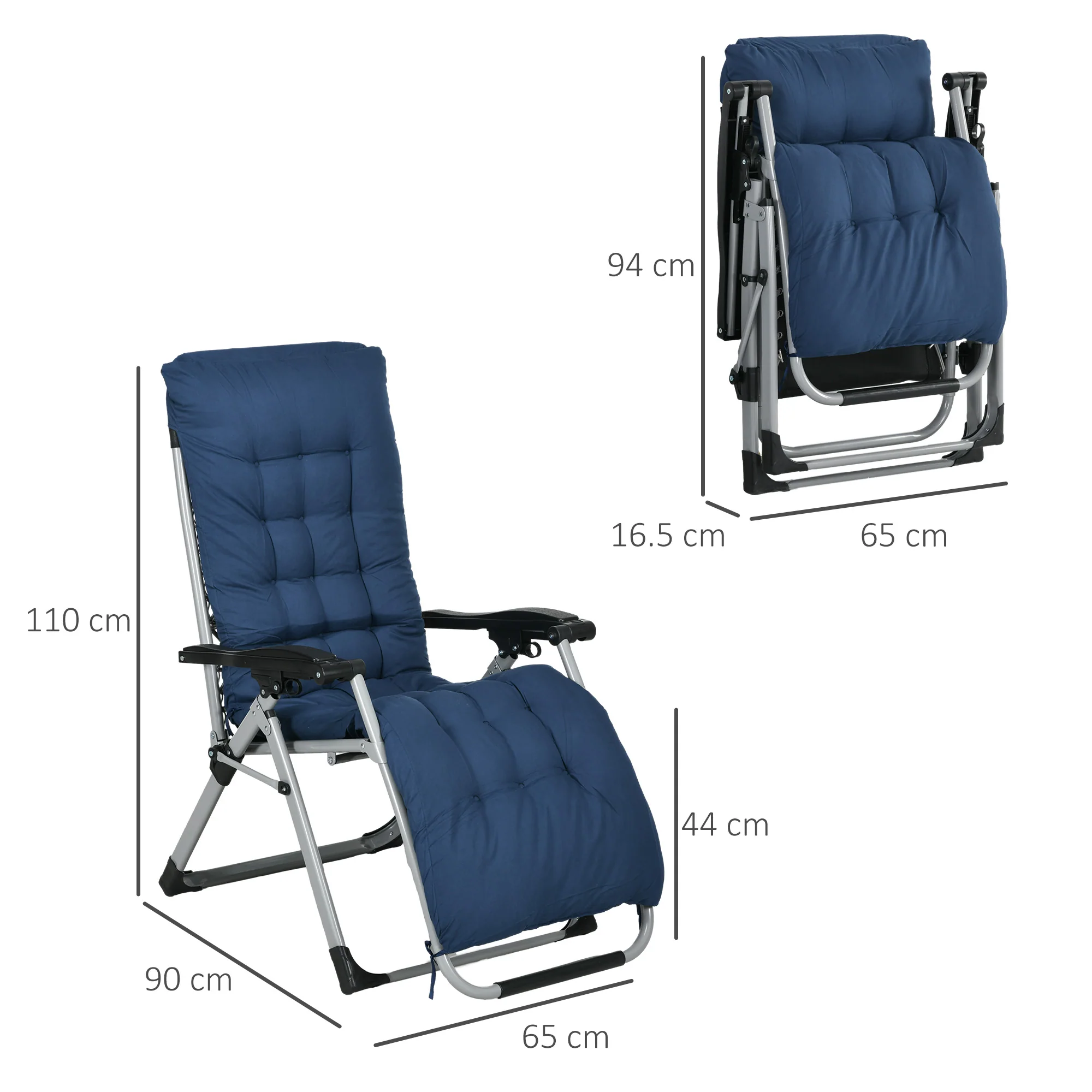 Outsunny 2 PCS Reclining Zero Gravity Chair Folding Lounger Cushion Blue - Image 5