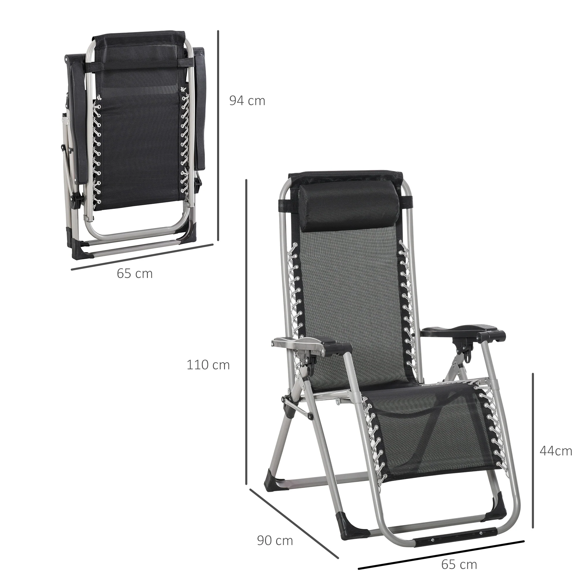 Outsunny 2 PCS Reclining Zero Gravity Chair Folding Lounger Cushion Light Grey - Image 2