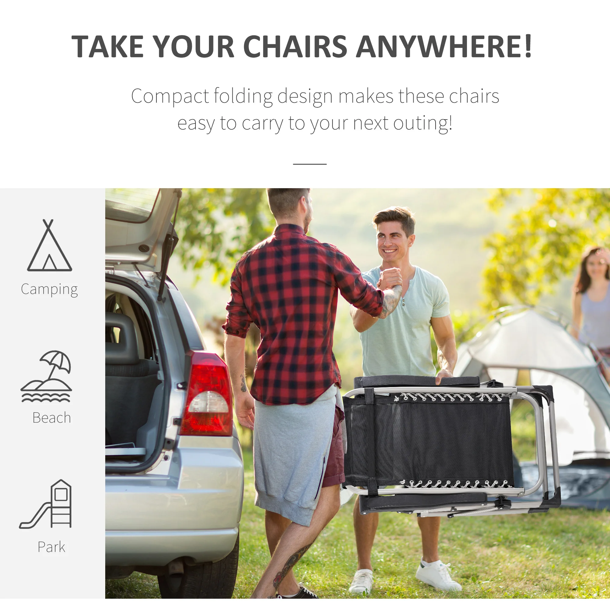 Outsunny 2 PCS Reclining Zero Gravity Chair Folding Lounger Cushion Light Grey - Image 4