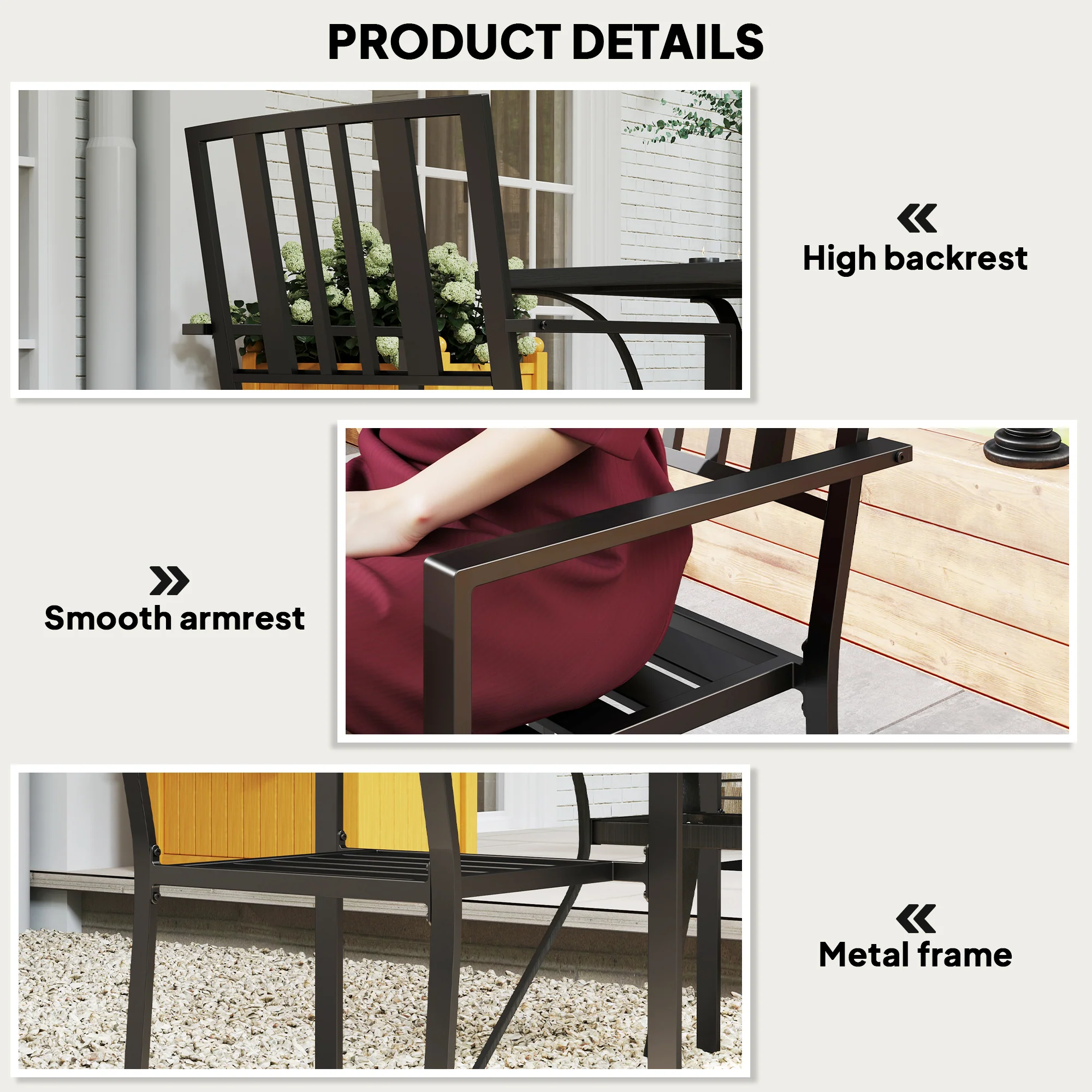 Outsunny 2 PCs Stackable Outdoor Garden Chairs with Metal Slatted Design, Black - Image 6