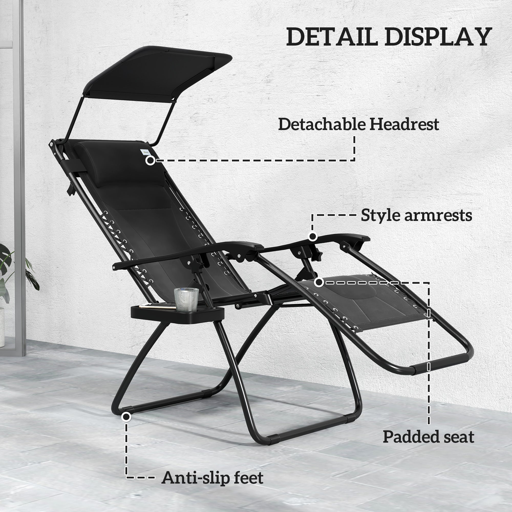 Outsunny 2 Pcs Zero Gravity Lounger Chair, Folding Reclining Chair - Image 4