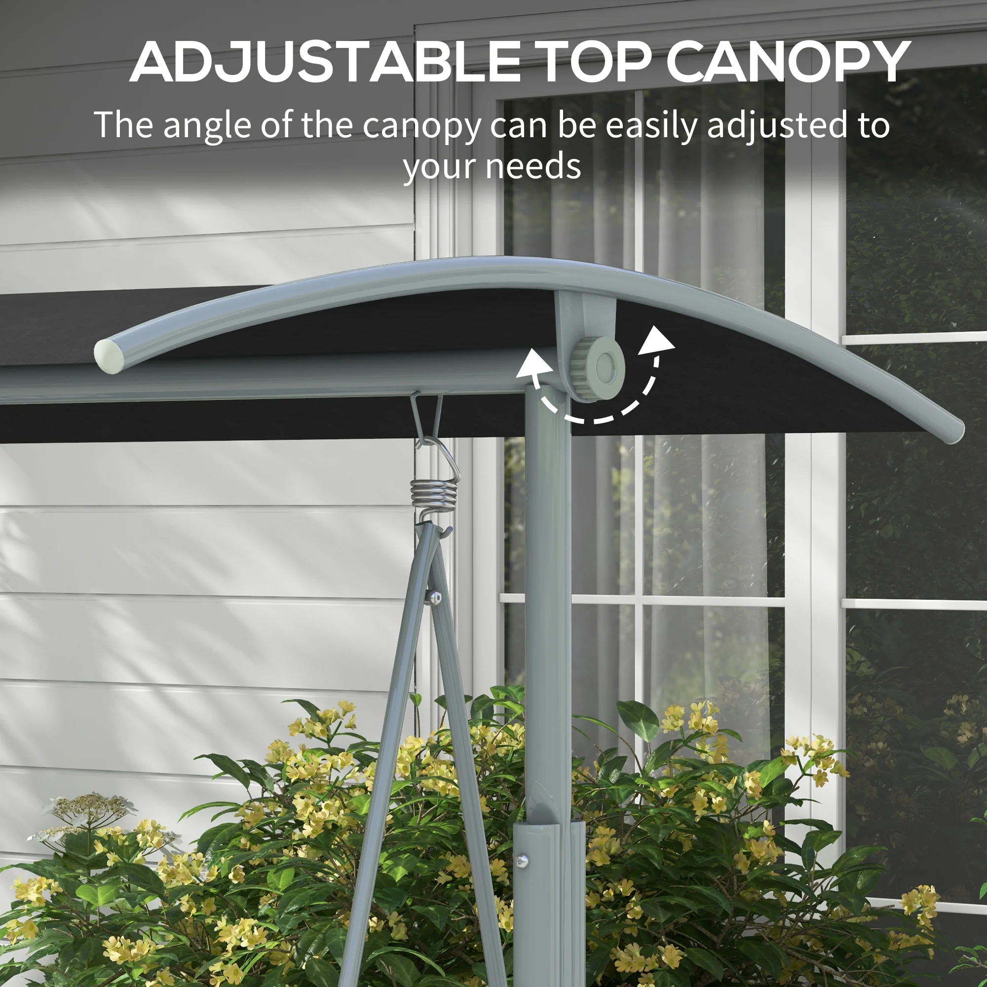 Outsunny 2 Person Covered Patio Swing with Pivot Table & Storage Console Black - Image 3