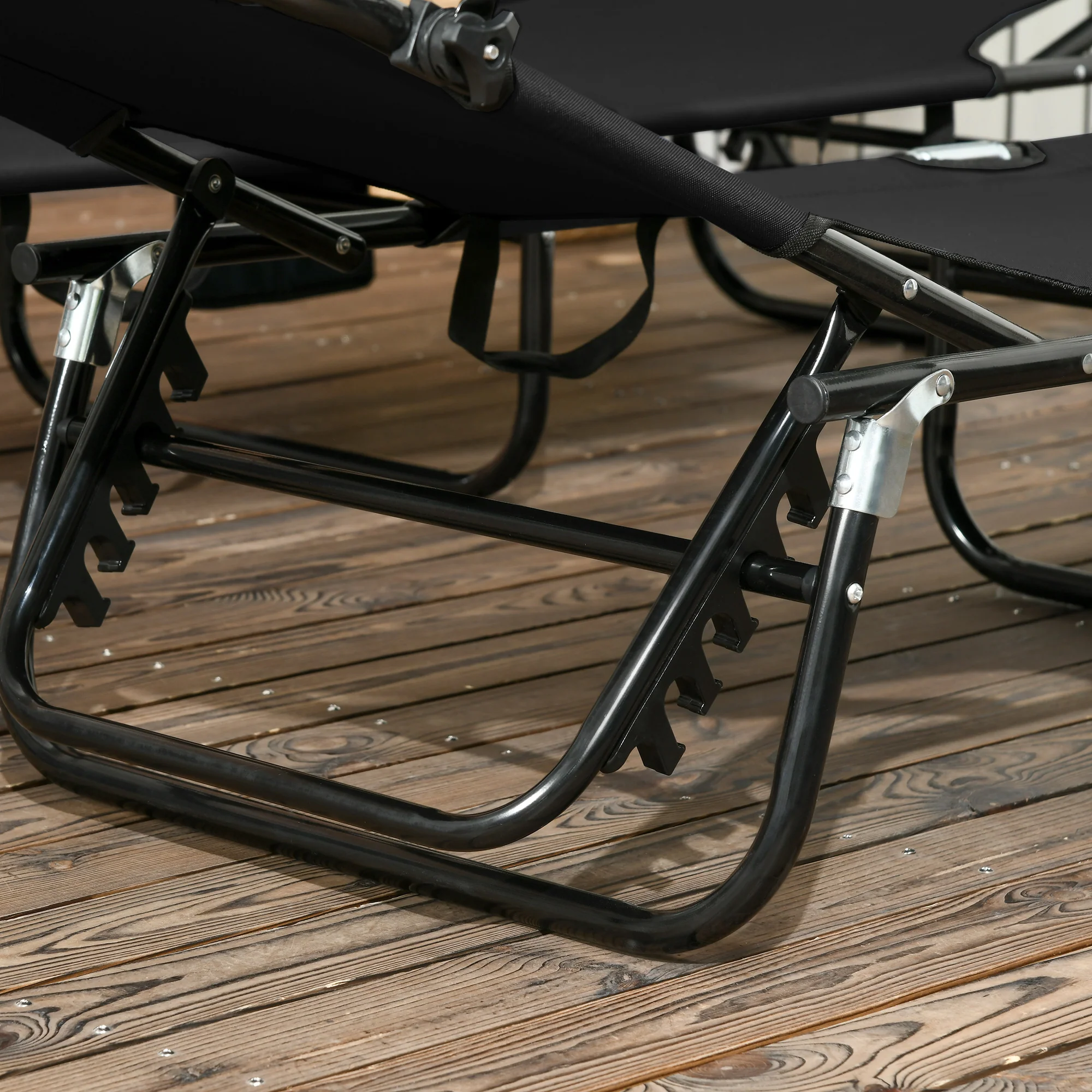 Outsunny 2 Piece Folding Sun Loungers with Adjustable Backrest, Sunshade, Black - Image 8