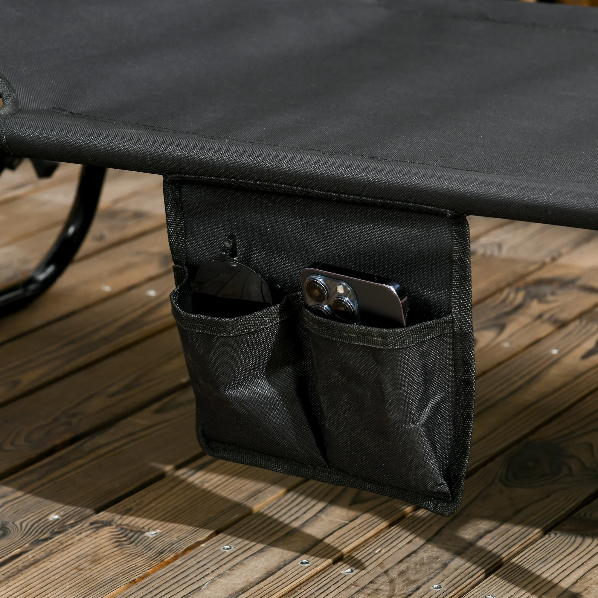 Outsunny 2 Piece Folding Sun Loungers with Adjustable Backrest, Sunshade, Black - Image 9
