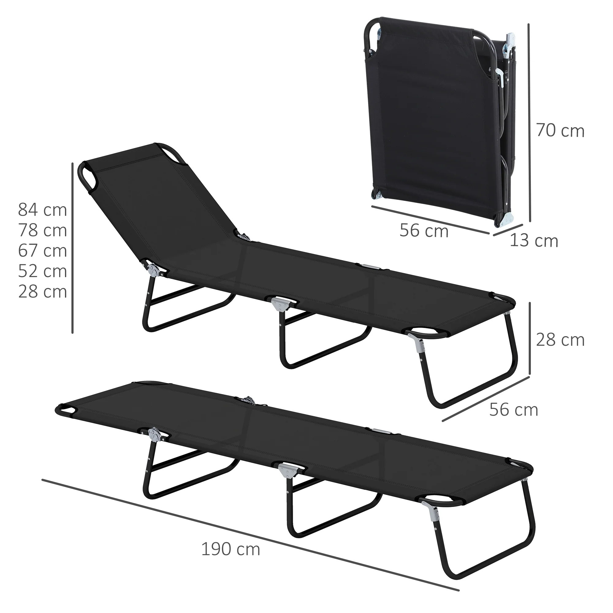 Outsunny 2 Piece Reclining Chaise Lounge with Adjustable Backrest, Black - Image 5