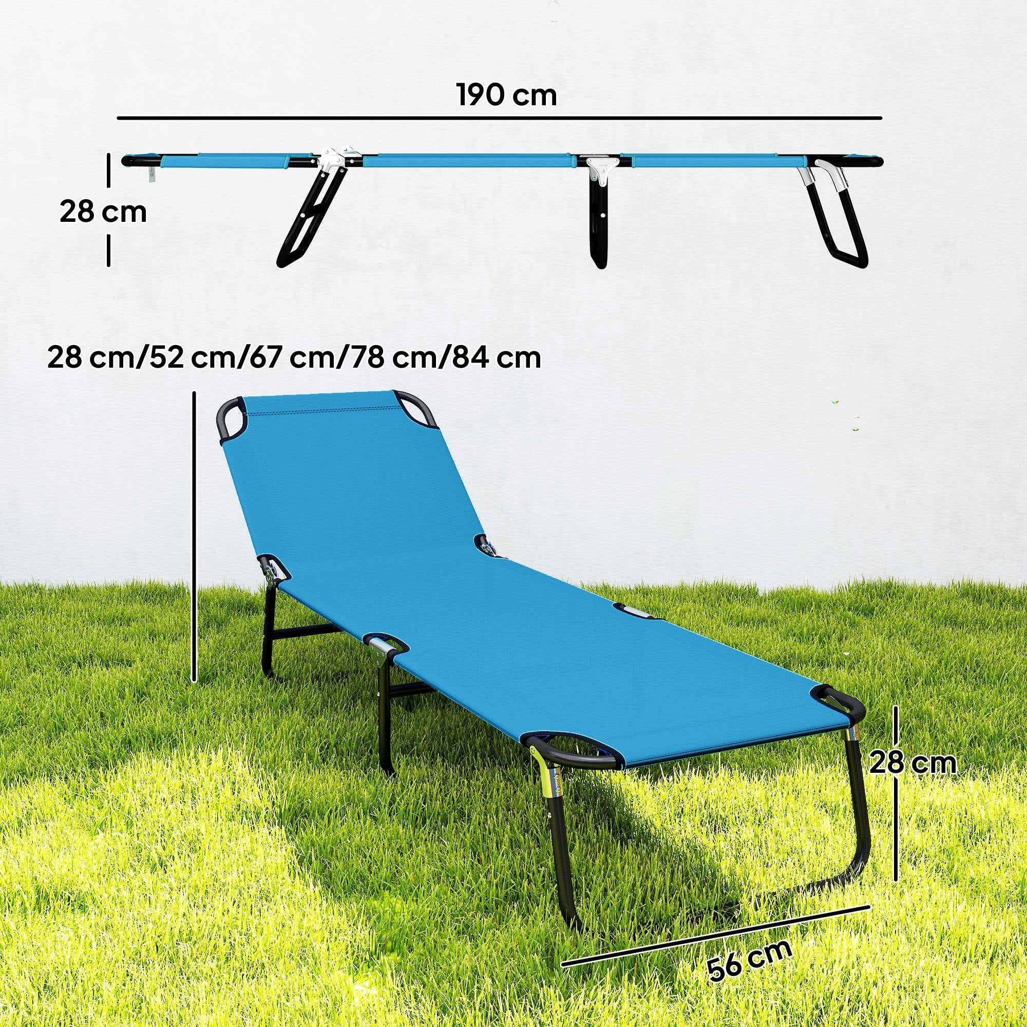 Outsunny 2 Piece Reclining Chaise Lounge with Adjustable Backrest, Sky Blue - Image 3