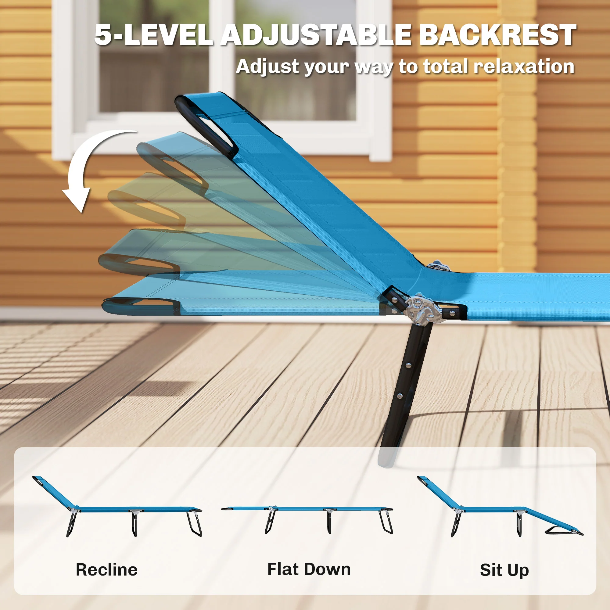 Outsunny 2 Piece Reclining Chaise Lounge with Adjustable Backrest, Sky Blue - Image 4