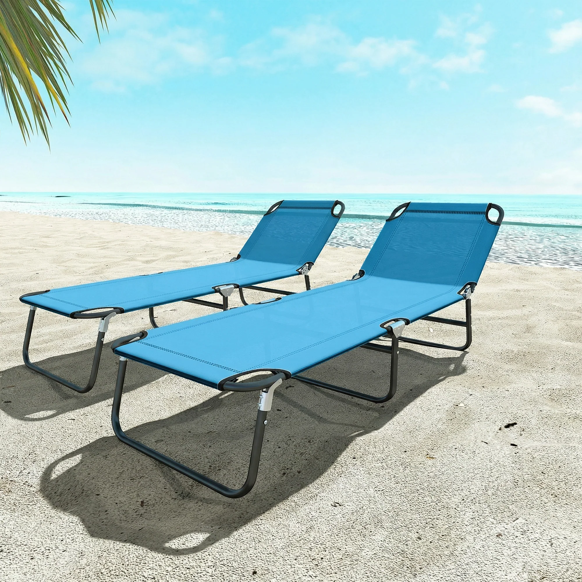 Outsunny 2 Piece Reclining Chaise Lounge with Adjustable Backrest, Sky Blue - Image 8