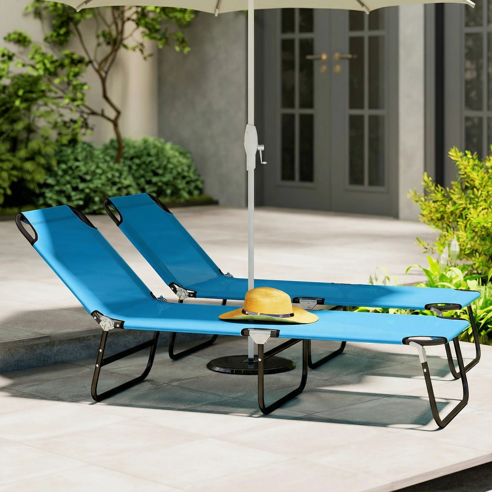 Outsunny 2 Piece Reclining Chaise Lounge with Adjustable Backrest, Sky Blue - Image 9