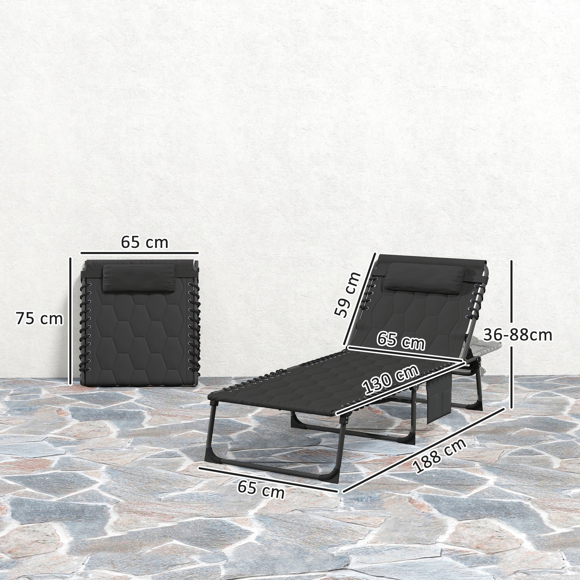 Outsunny 2 Pieces Foldable Sun Lounger Set with Padded Seat, Black - Image 5