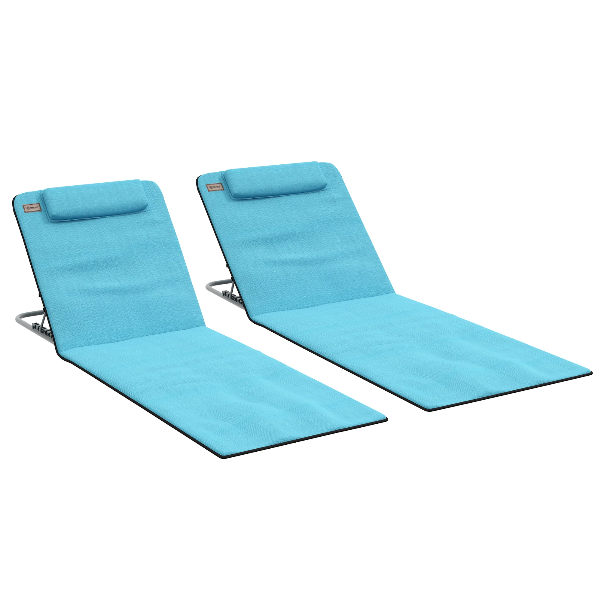 Outsunny 2 Pieces Outdoor Beach Mat Steel Reclining Chair Set Light Blue - Image 10