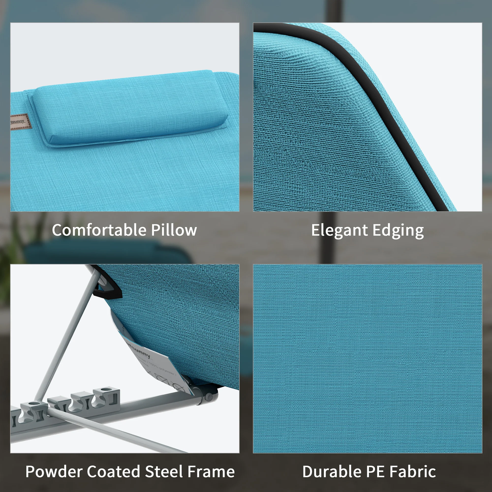 Outsunny 2 Pieces Outdoor Beach Mat Steel Reclining Chair Set Light Blue - Image 16