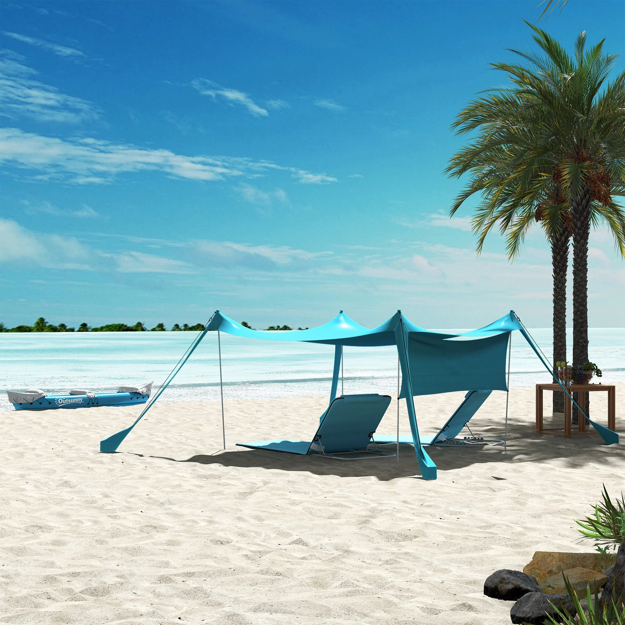 Outsunny 2 Pieces Outdoor Beach Mat Steel Reclining Chair Set Light Blue - Image 18