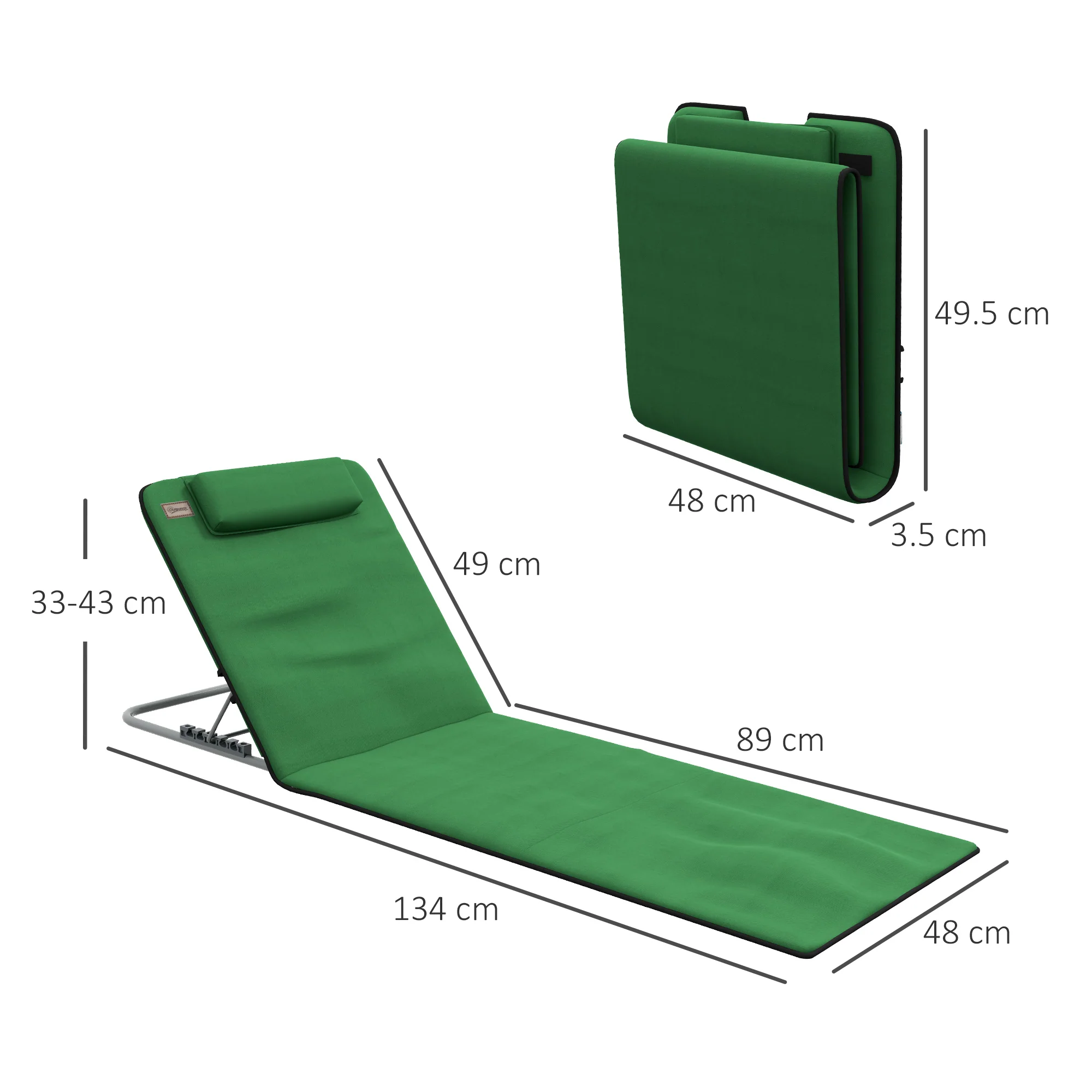 Outsunny 2 Pieces Outdoor Beach Mat Steel Reclining Chair Set Light Blue - Image 5