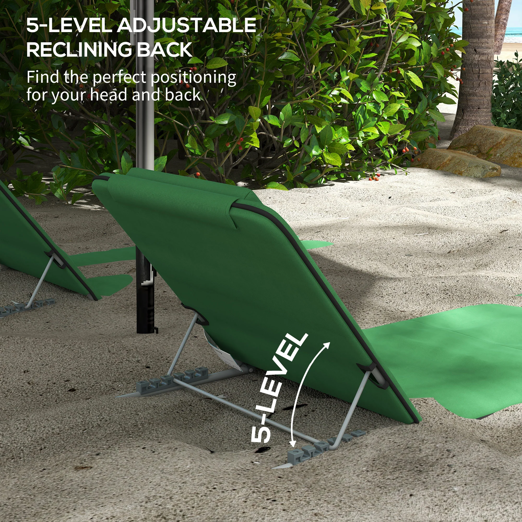 Outsunny 2 Pieces Outdoor Beach Mat Steel Reclining Chair Set Light Blue - Image 6