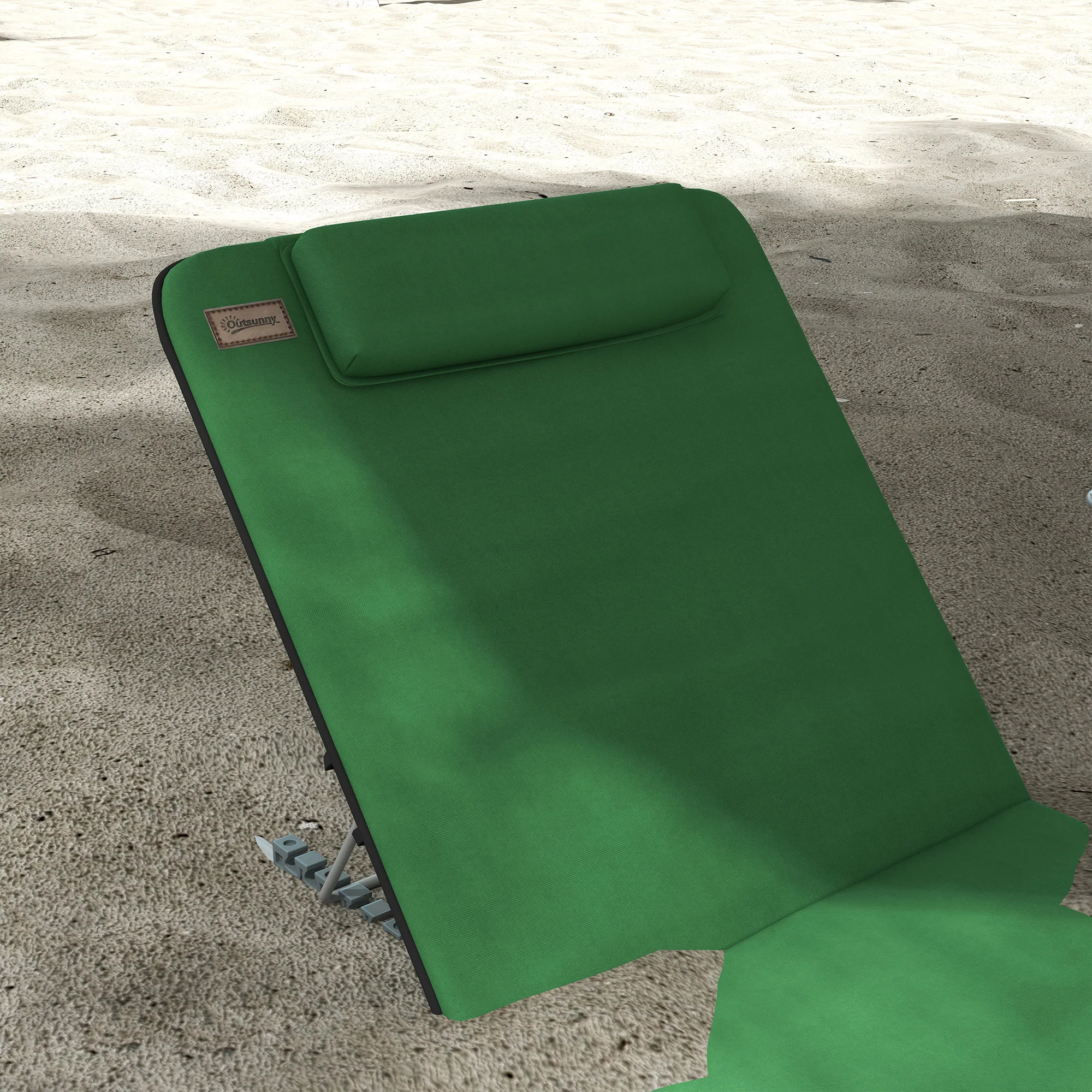 Outsunny 2 Pieces Outdoor Beach Mat Steel Reclining Chair Set Light Blue - Image 8