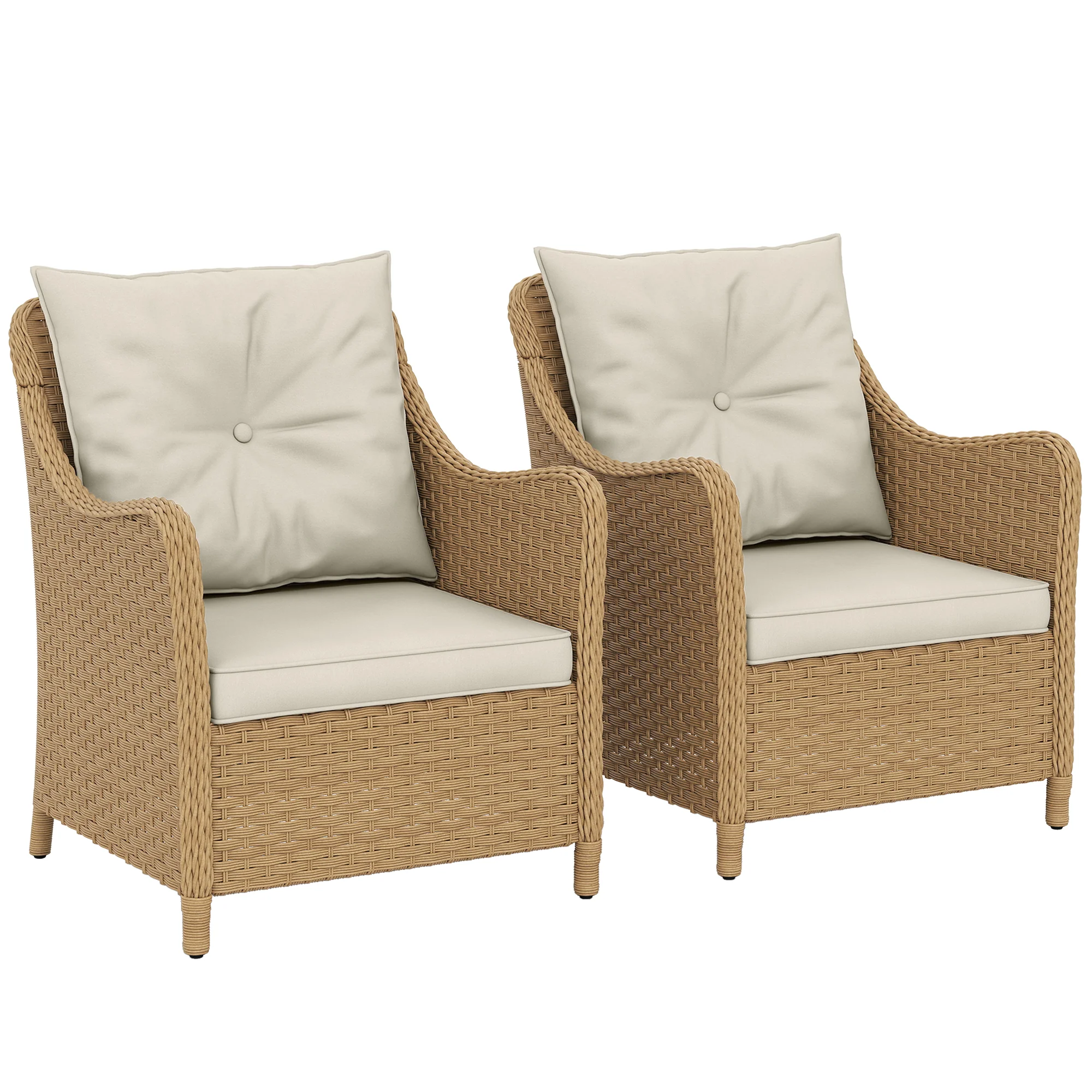 Outsunny 2 Pieces Rattan Garden Chairs, Cushioned Rattan Chairs