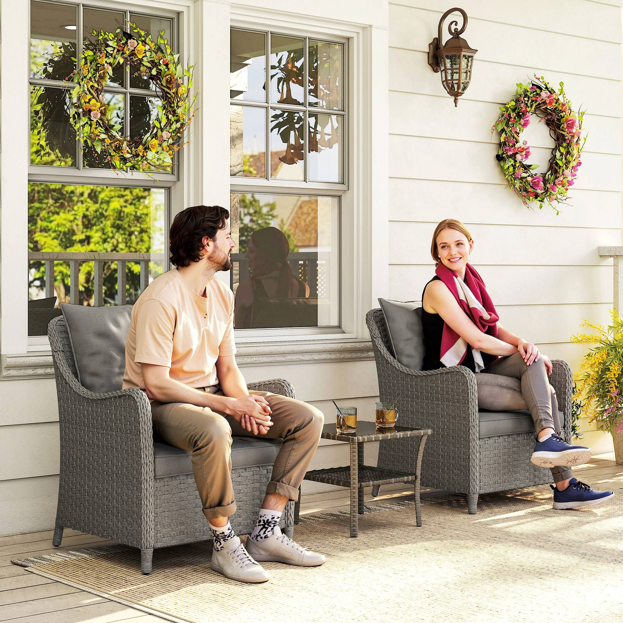 Outsunny 2 Pieces Rattan Garden Chairs, Cushioned Rattan Chairs - Image 11