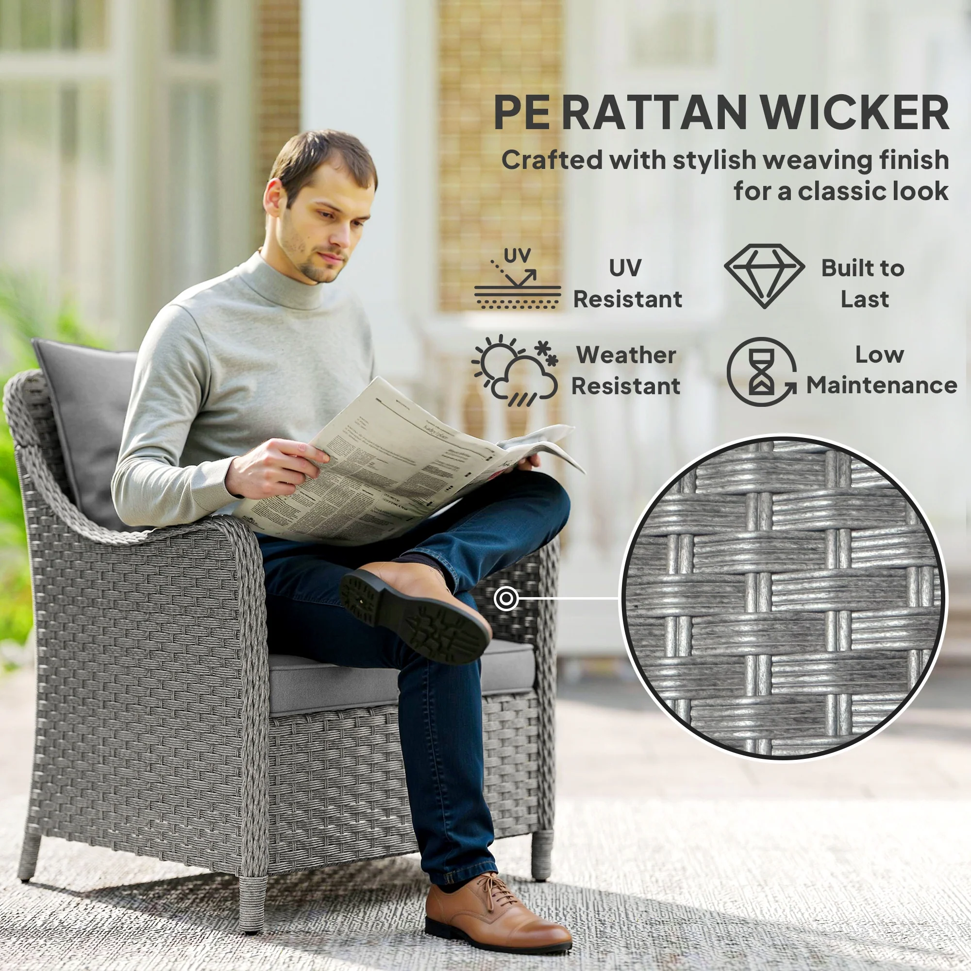 Outsunny 2 Pieces Rattan Garden Chairs, Cushioned Rattan Chairs - Image 12