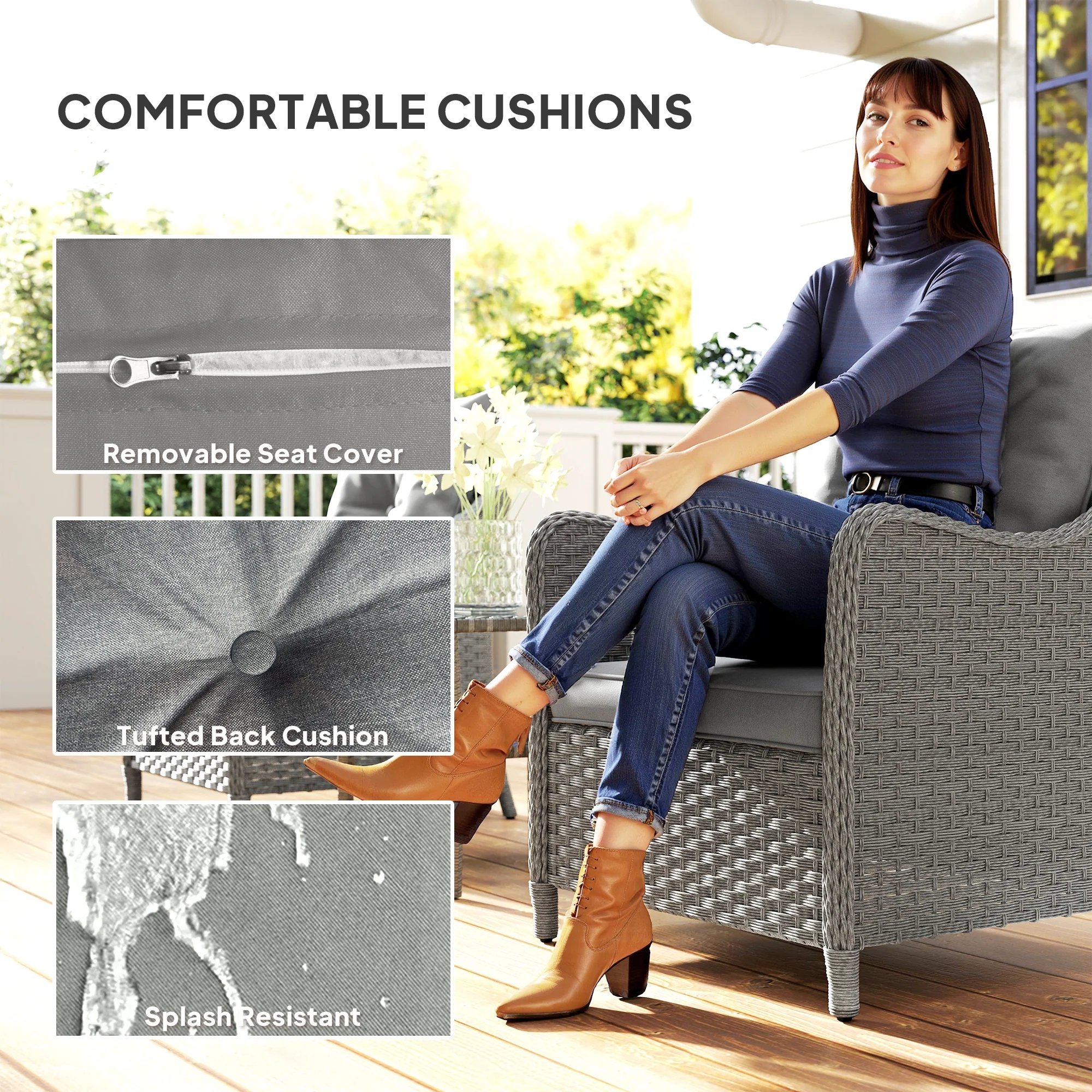 Outsunny 2 Pieces Rattan Garden Chairs, Cushioned Rattan Chairs - Image 13