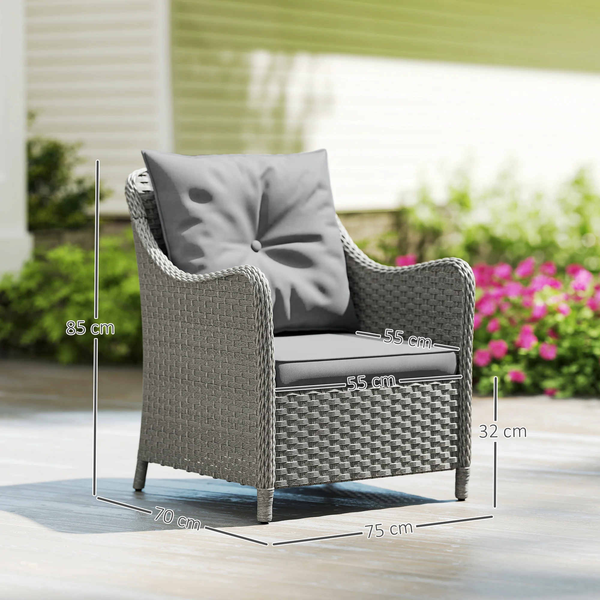 Outsunny 2 Pieces Rattan Garden Chairs, Cushioned Rattan Chairs - Image 14