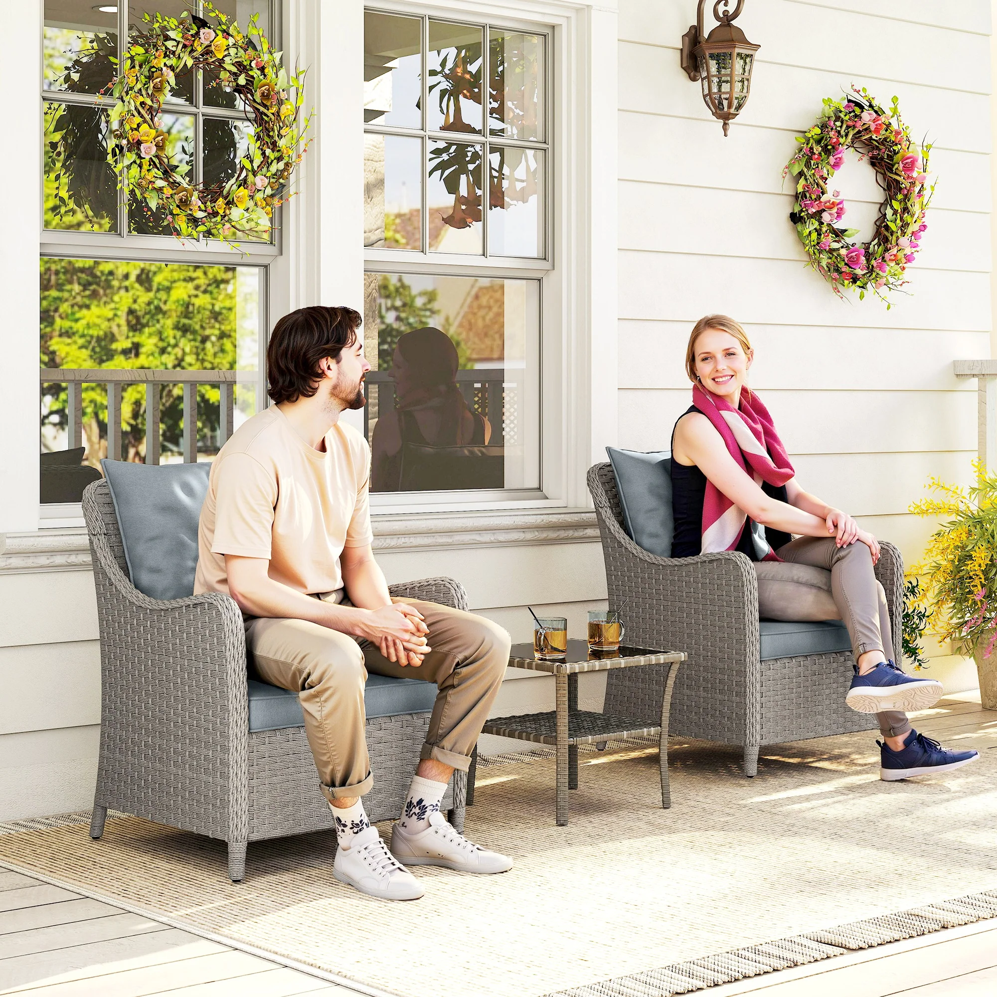 Outsunny 2 Pieces Rattan Garden Chairs, Cushioned Rattan Chairs - Image 20