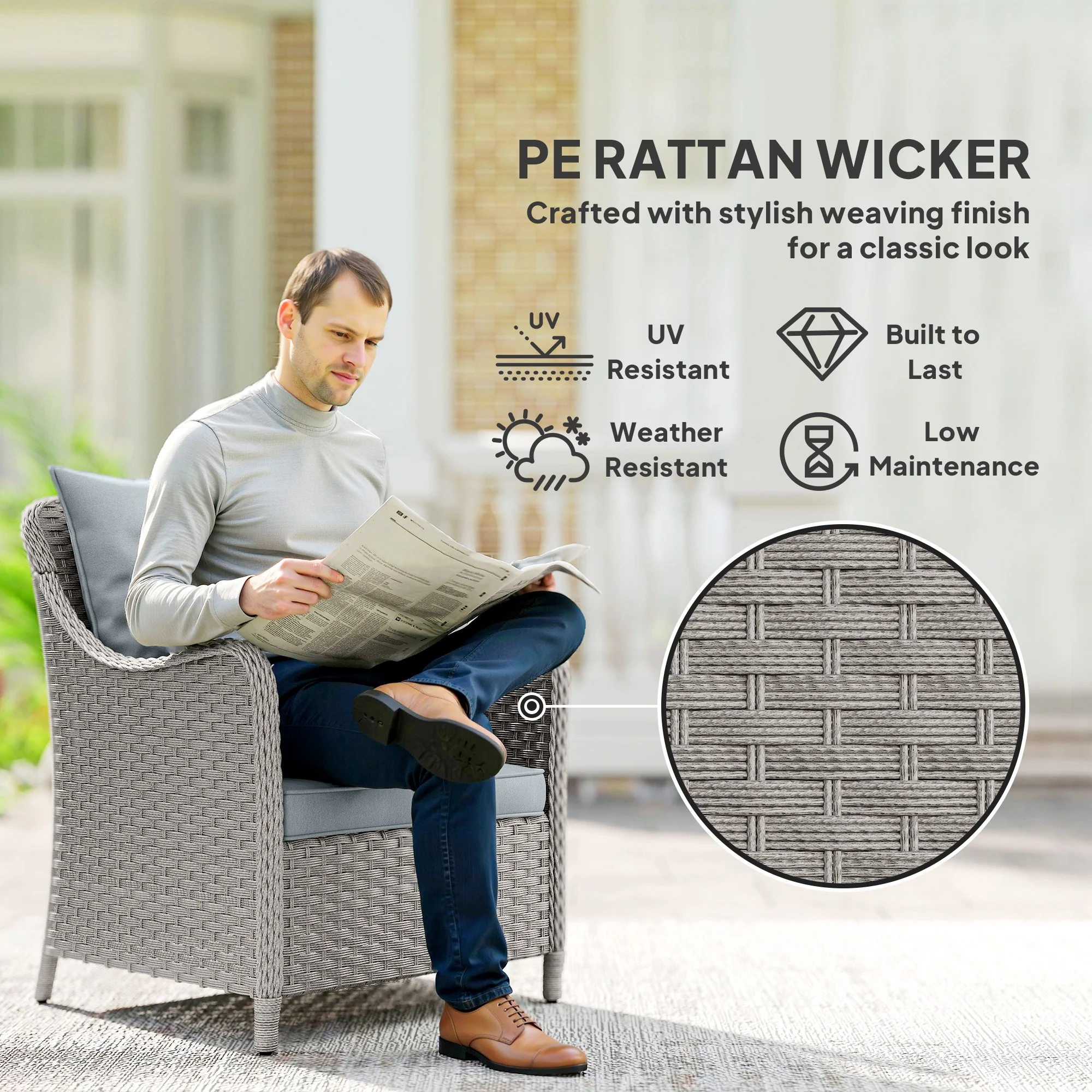 Outsunny 2 Pieces Rattan Garden Chairs, Cushioned Rattan Chairs - Image 21