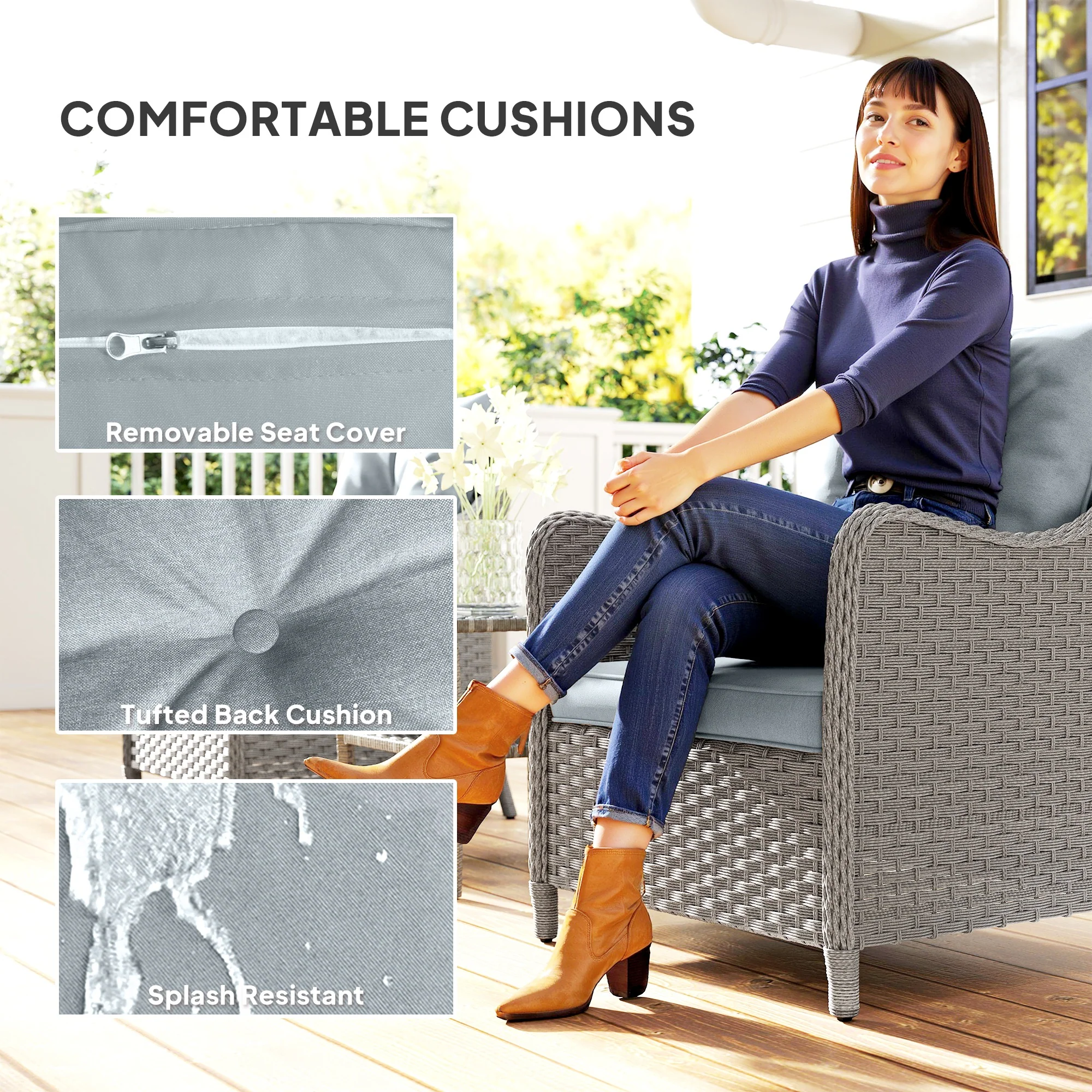 Outsunny 2 Pieces Rattan Garden Chairs, Cushioned Rattan Chairs - Image 22