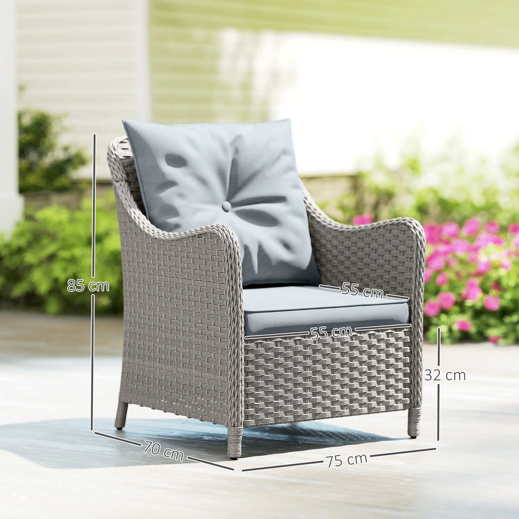 Outsunny 2 Pieces Rattan Garden Chairs, Cushioned Rattan Chairs - Image 23