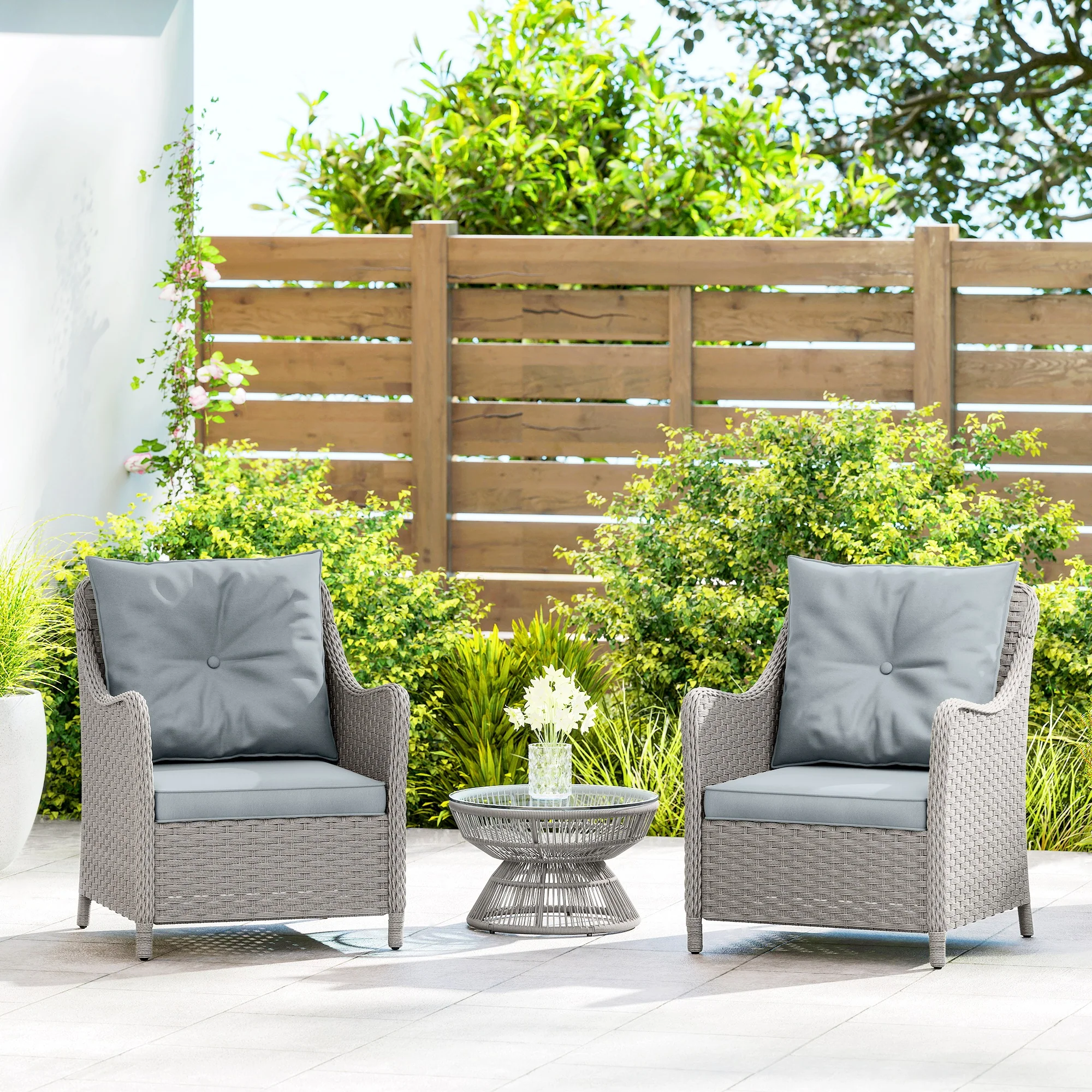 Outsunny 2 Pieces Rattan Garden Chairs, Cushioned Rattan Chairs - Image 27